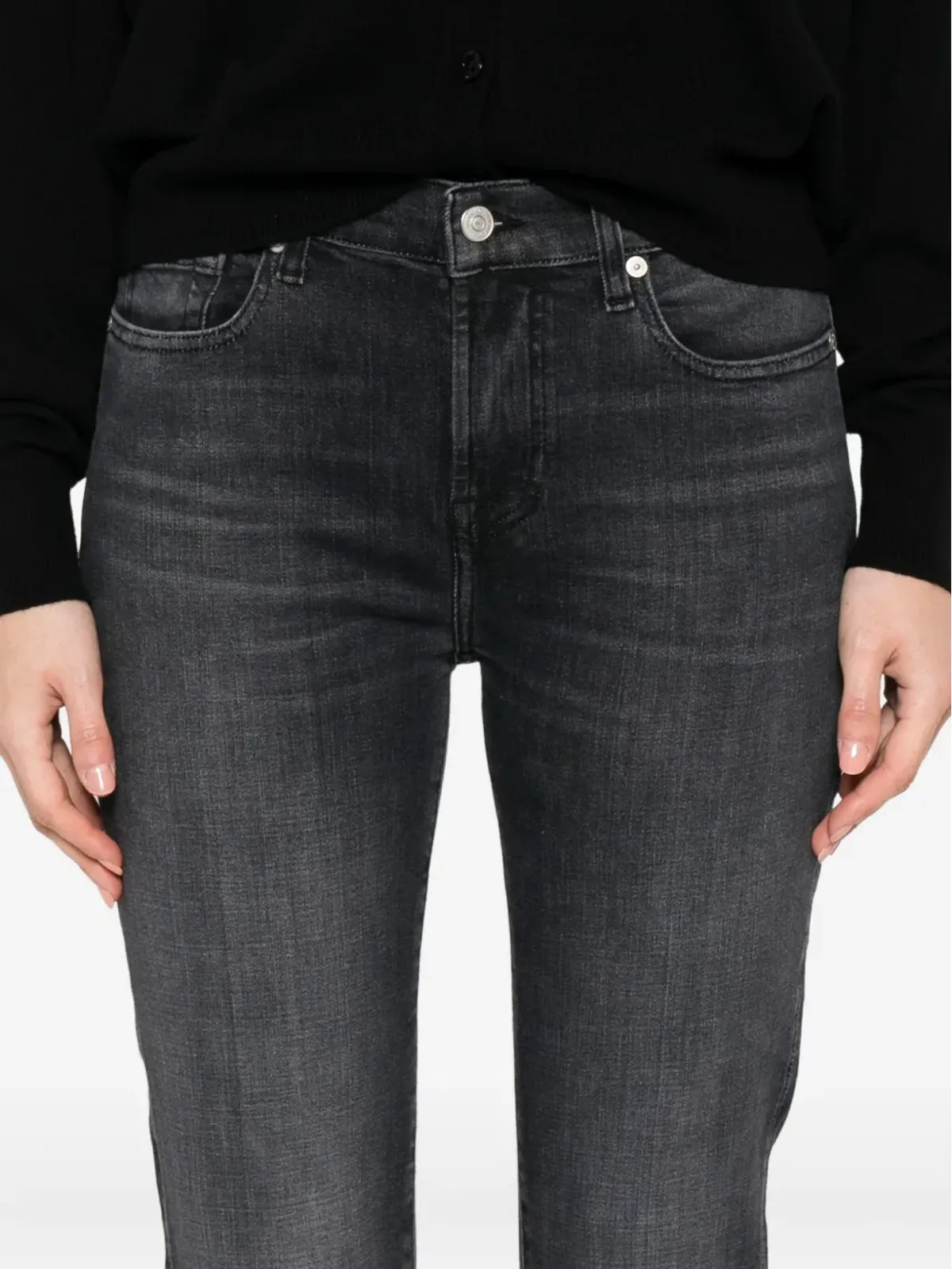 7 For All Mankind ヒゲ加工デニムジーンズ - ブラック - 画像5