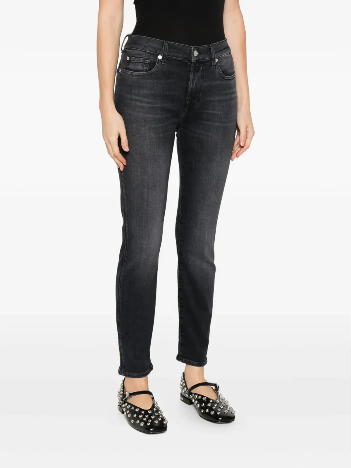 7 For All Mankind ヒゲ加工デニムジーンズ - ブラック - 画像3