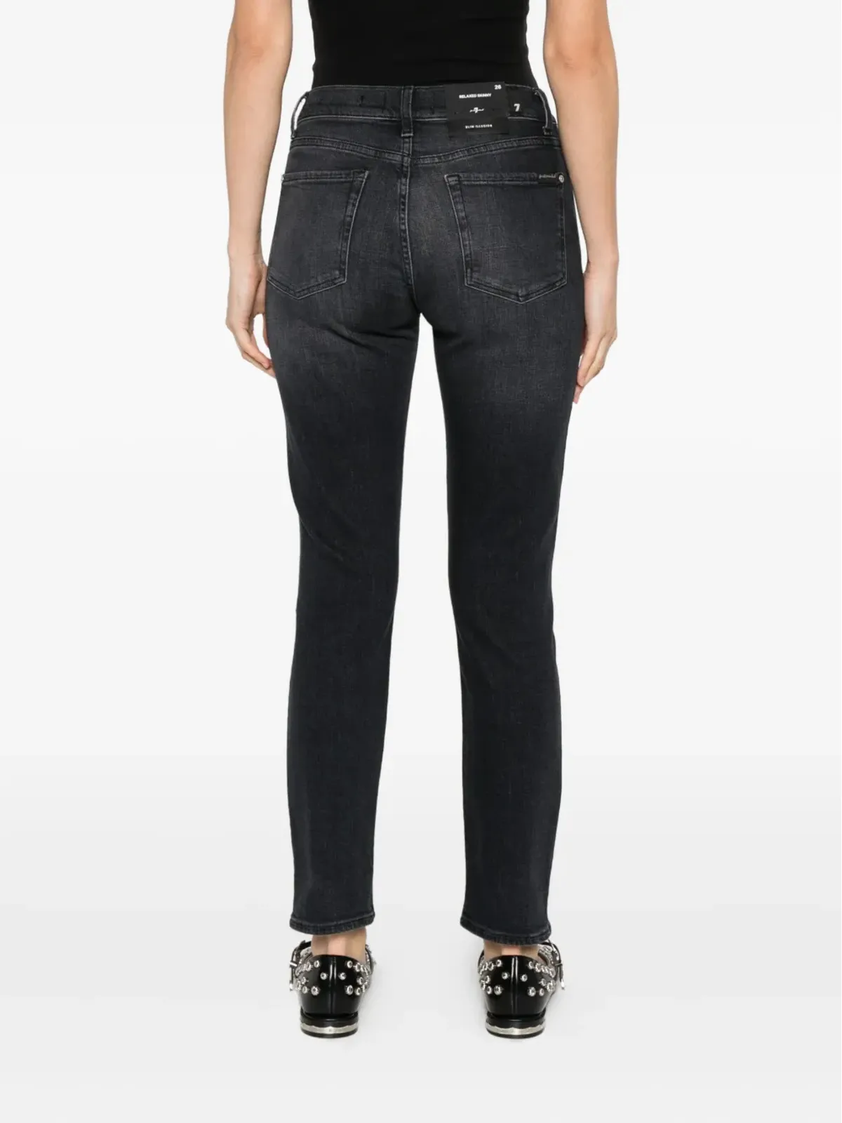 7 For All Mankind ヒゲ加工デニムジーンズ - ブラック - 画像4