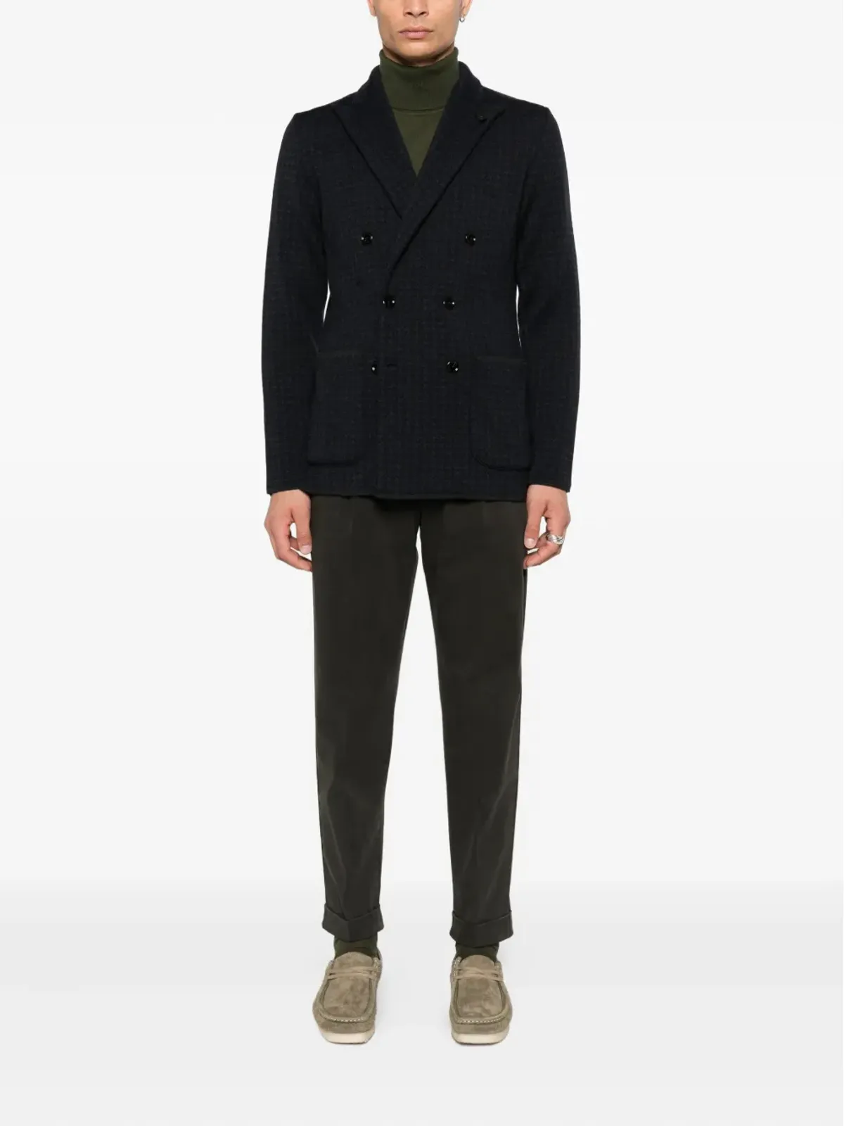 Lardini ヘリンボーン ダブルブレストジャケット - ブルー - 画像2