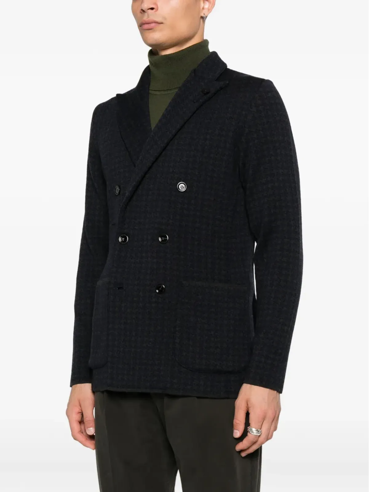 Lardini ヘリンボーン ダブルブレストジャケット - ブルー - 画像3