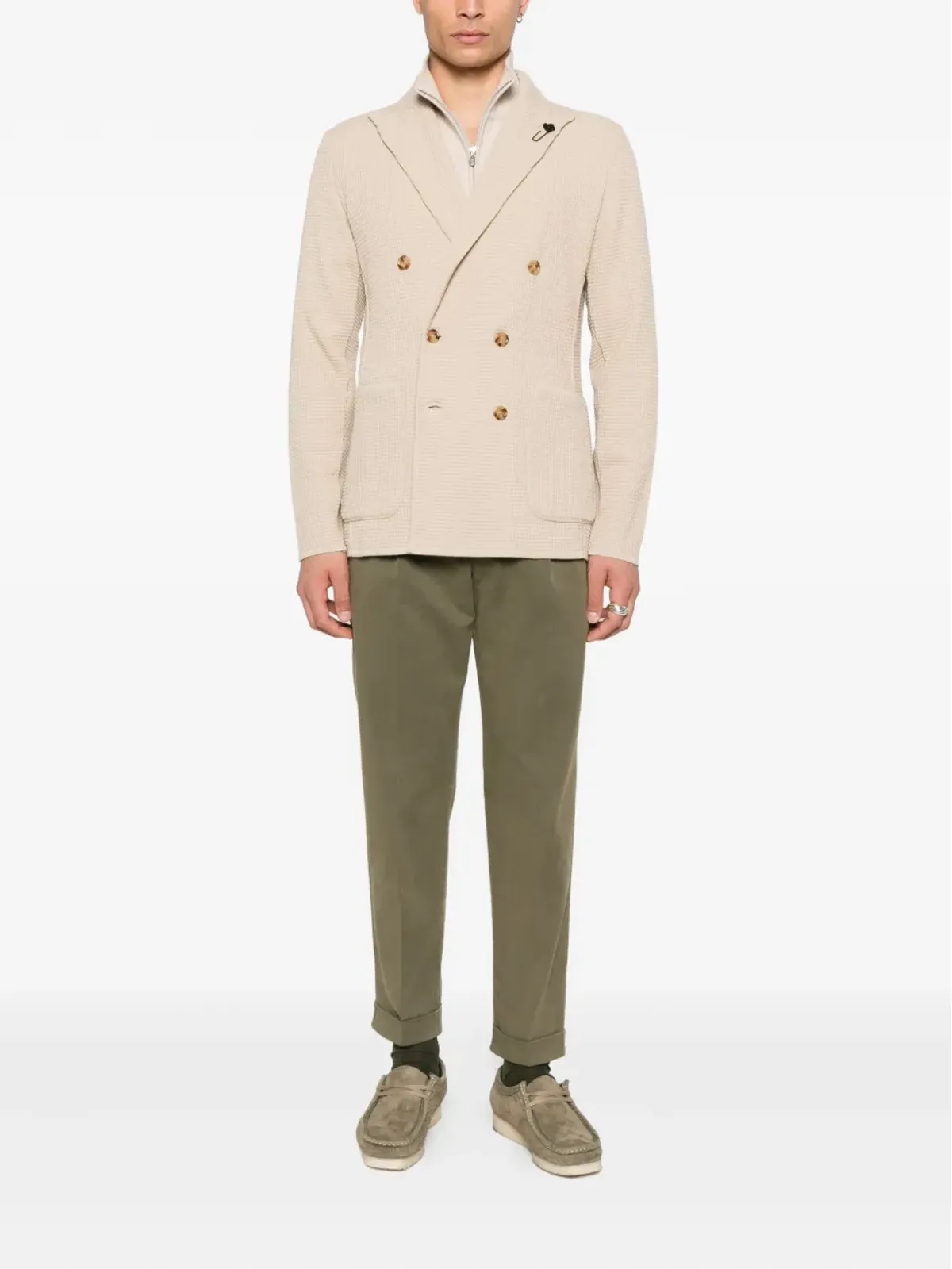 Lardini ダブルブレスト・ワッフルテクスチャージャケット - 画像2