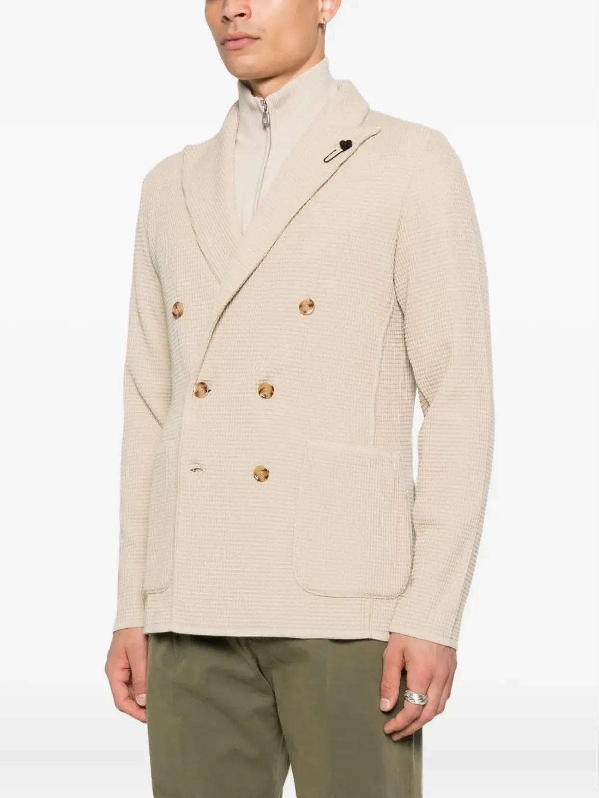 Lardini ダブルブレスト・ワッフルテクスチャージャケット - 画像3