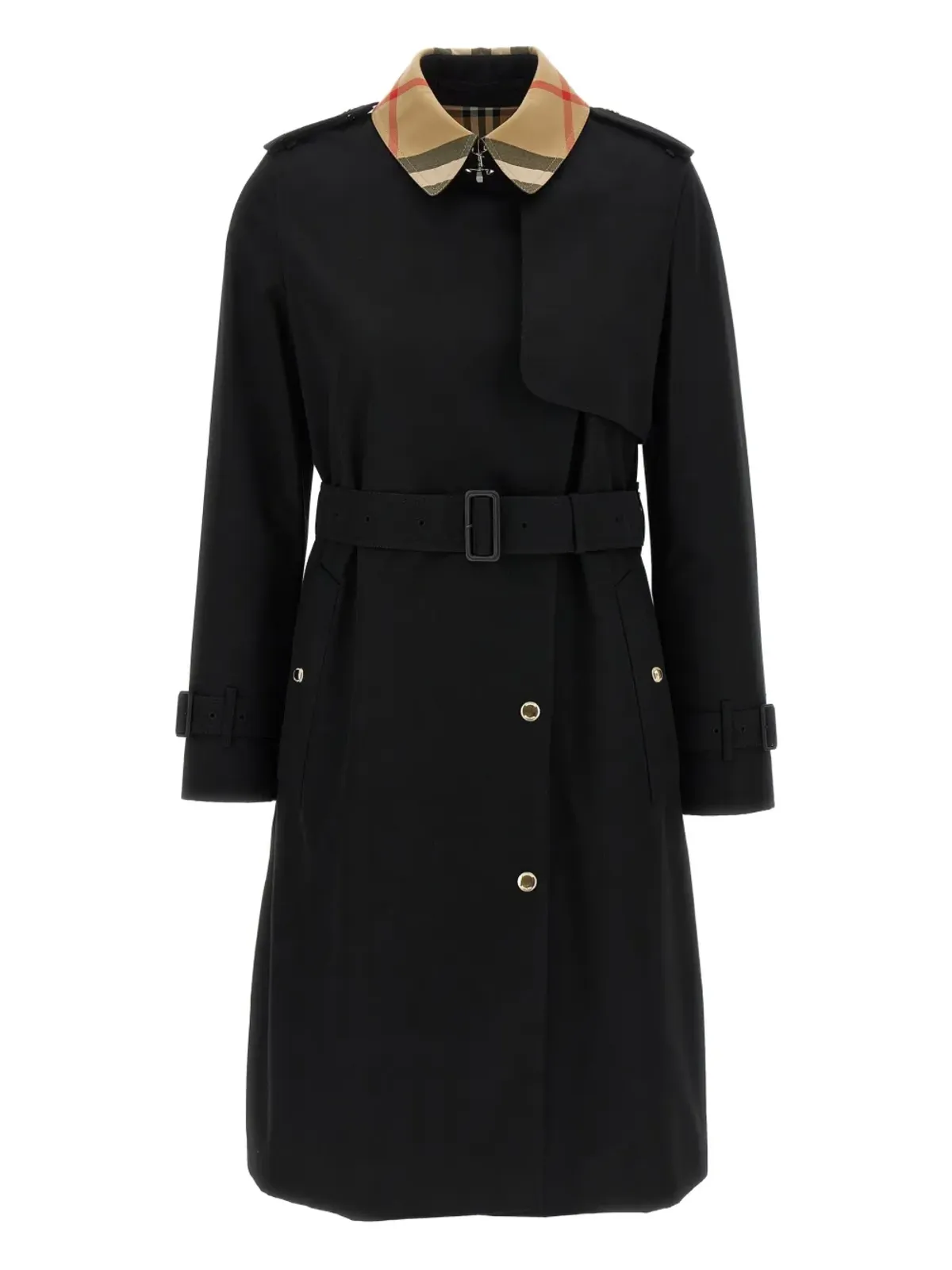 Burberry チェック柄・襟付きベルト付きトレンチコート - 画像1