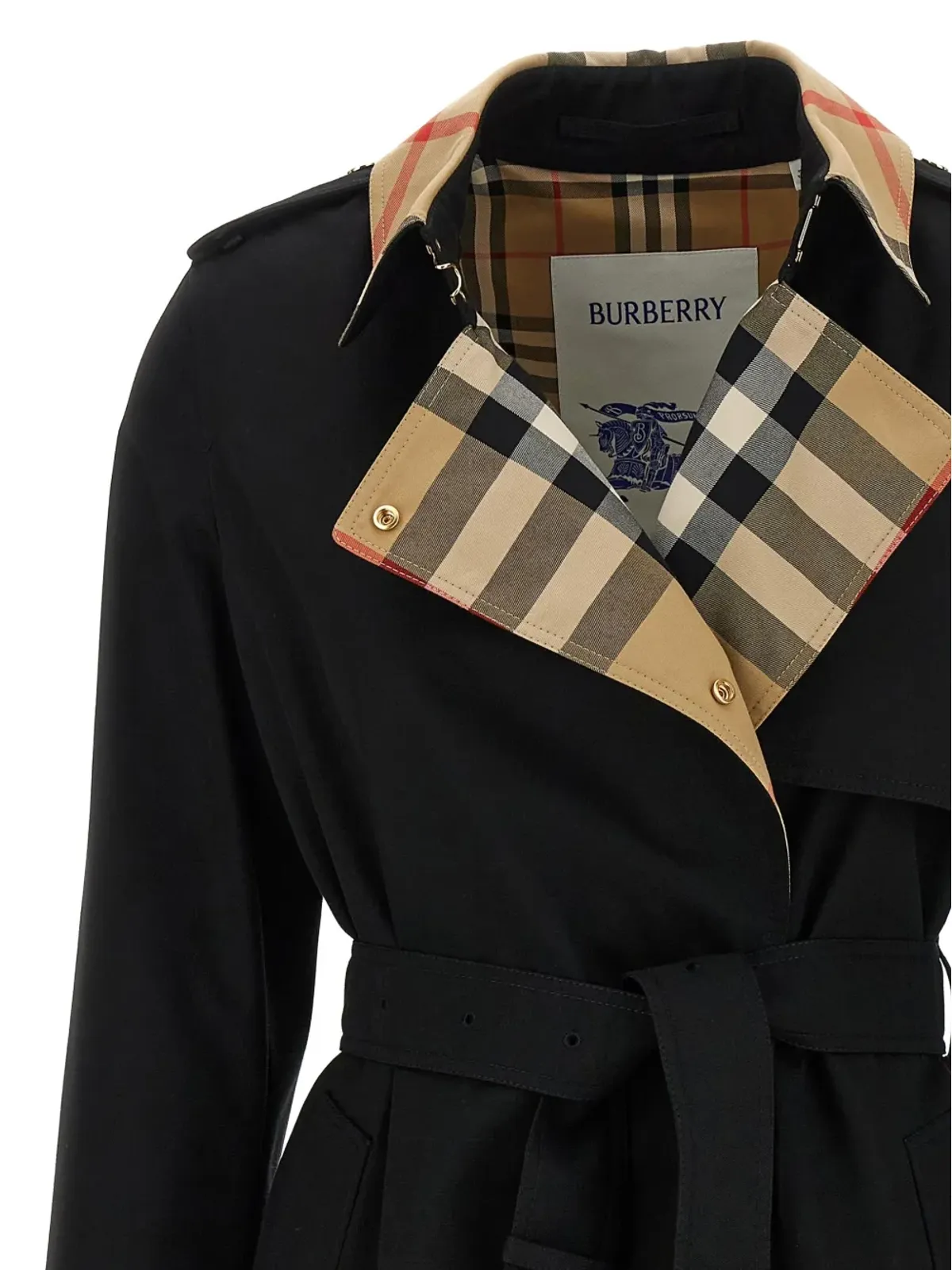 Burberry チェック柄・襟付きベルト付きトレンチコート - 画像5