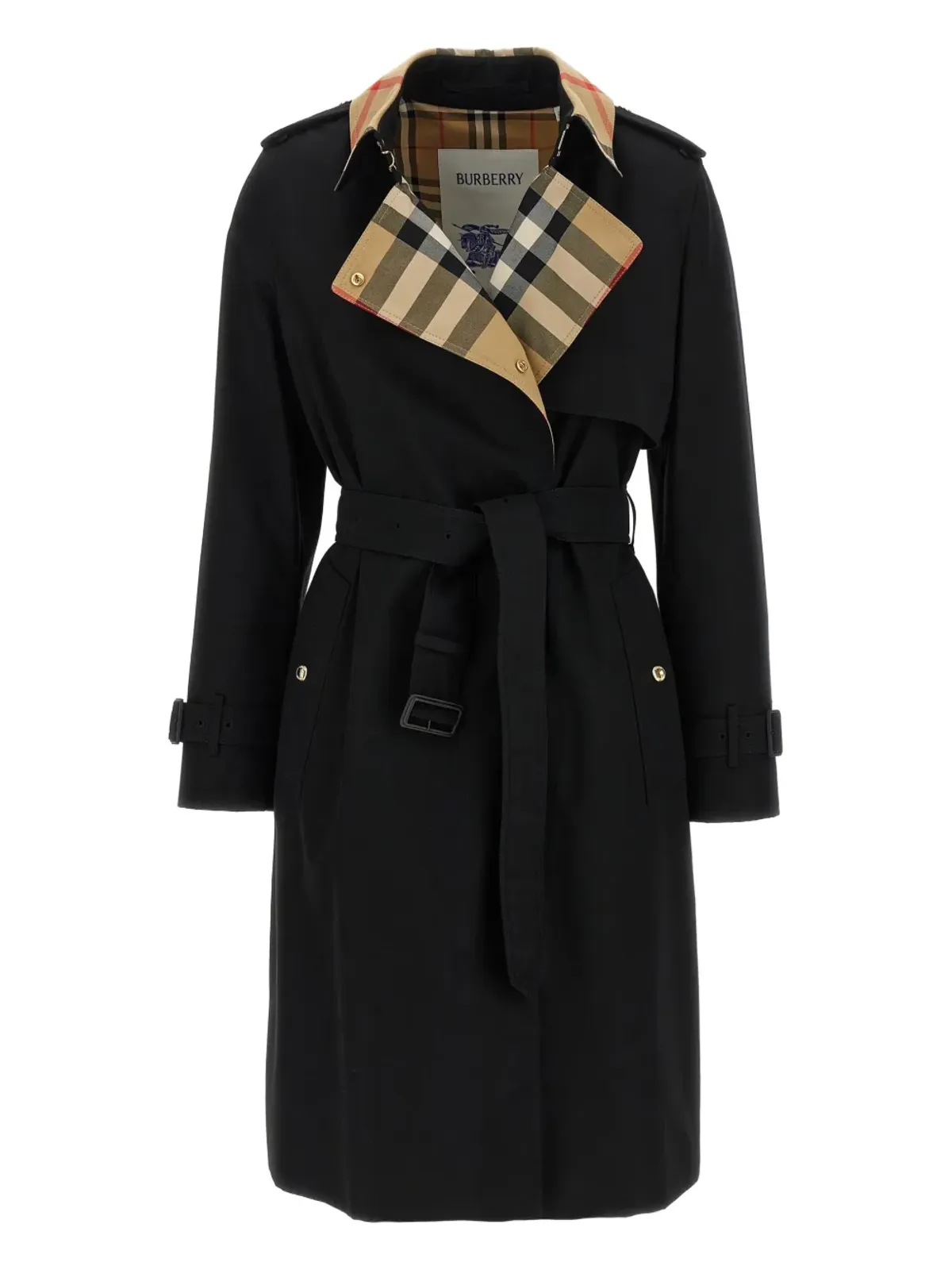 Burberry チェック柄・襟付きベルト付きトレンチコート - 画像3