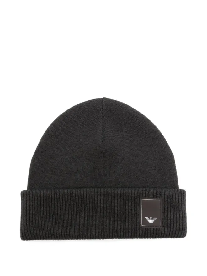 Emporio Armani Emporio Armani ロゴプレート付きリブ編みビーニーの商品画像