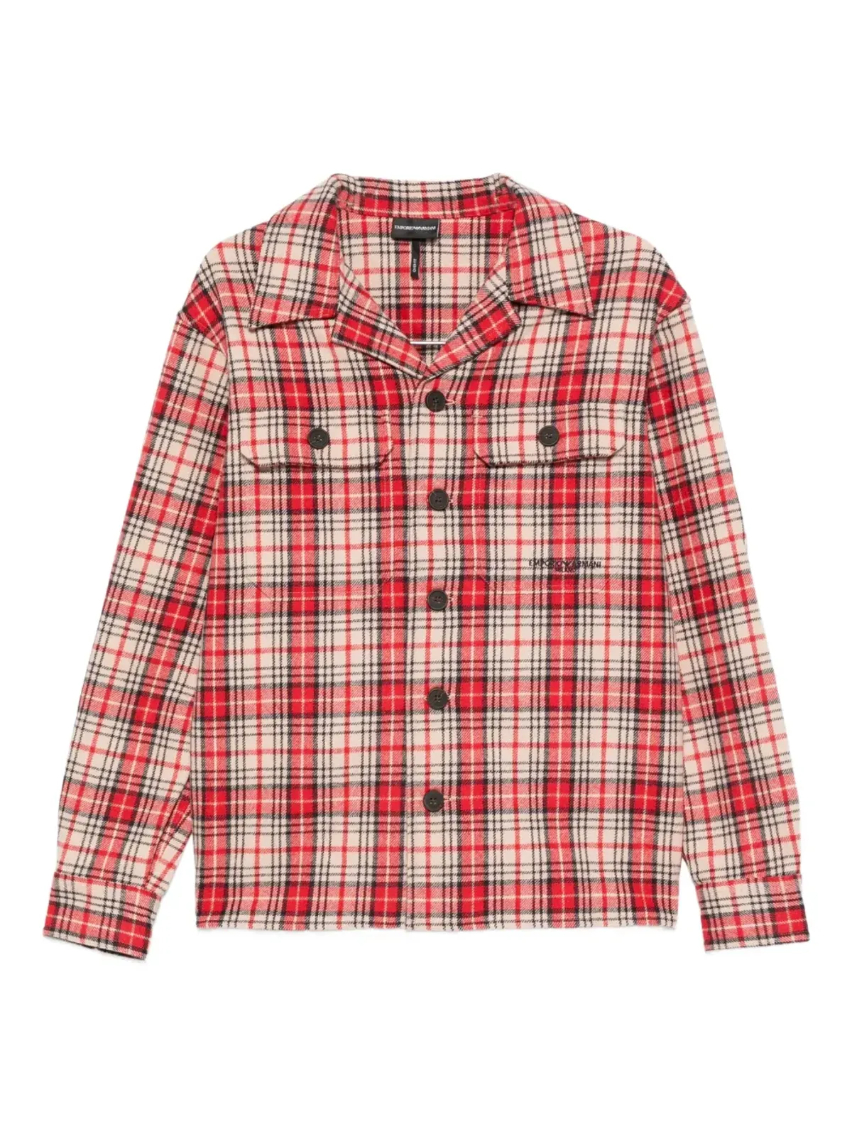 Emporio Armani チェック柄ウールシャツ レッド - 画像1