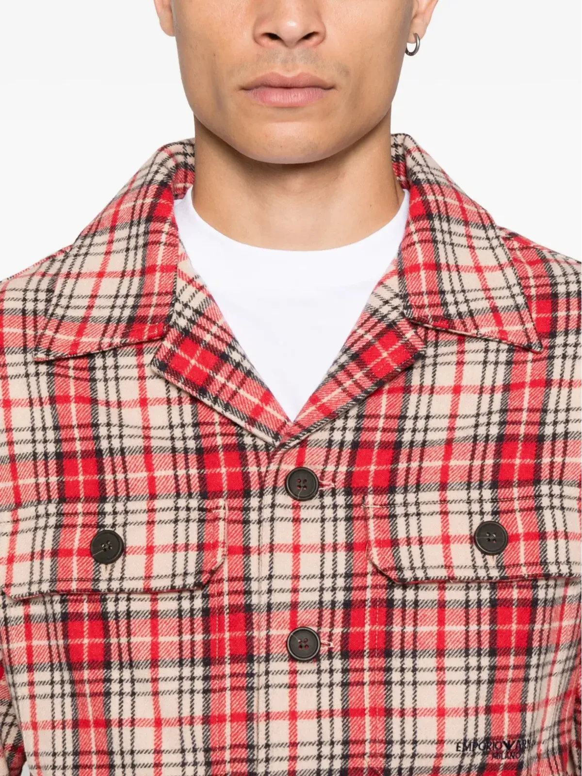 Emporio Armani チェック柄ウールシャツ レッド - 画像5