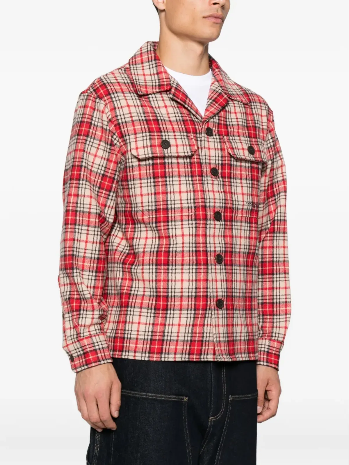 Emporio Armani チェック柄ウールシャツ レッド - 画像3