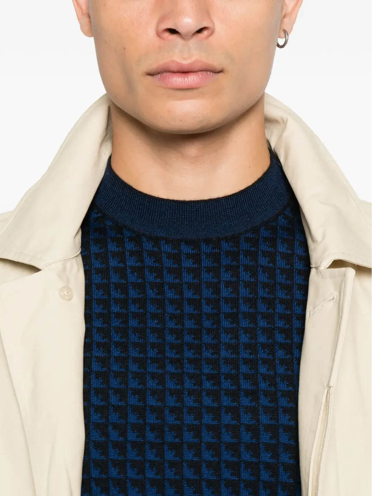 Emporio Armani 千鳥格子ウールセーター ブルー - 画像5