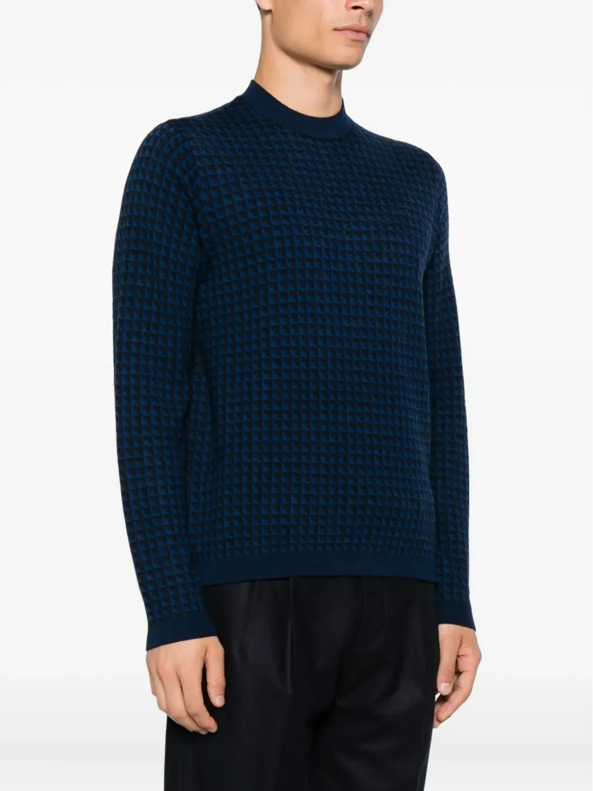 Emporio Armani 千鳥格子ウールセーター ブルー - 画像3
