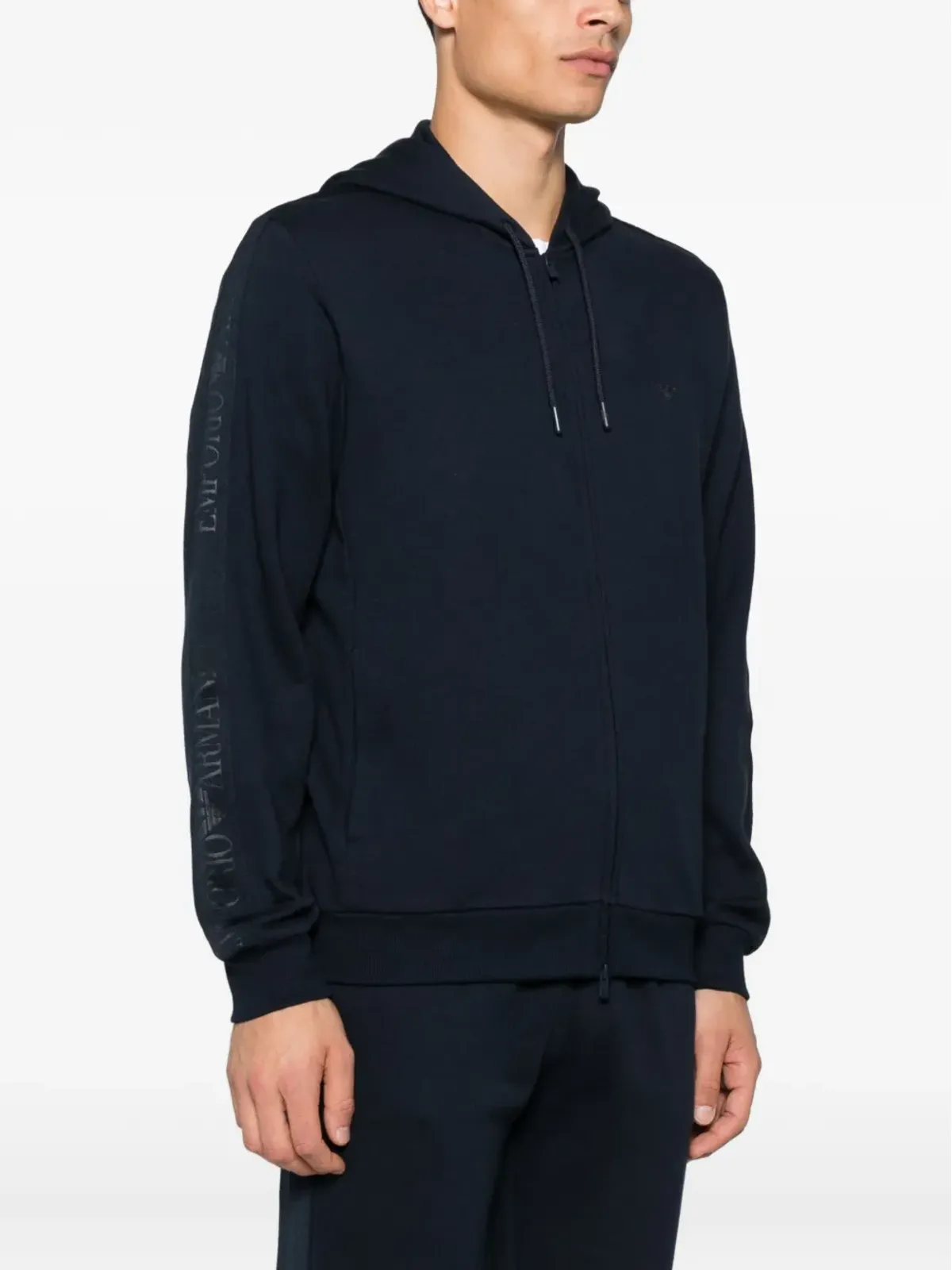 Emporio Armani ロゴディテール フード付きジップアップ スウェットシャツ - 画像3