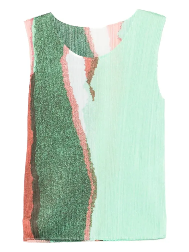 Pleats Please Issey Miyake Pleats Please Issey Miyake abstract-print sleeveless top - Greenの商品画像