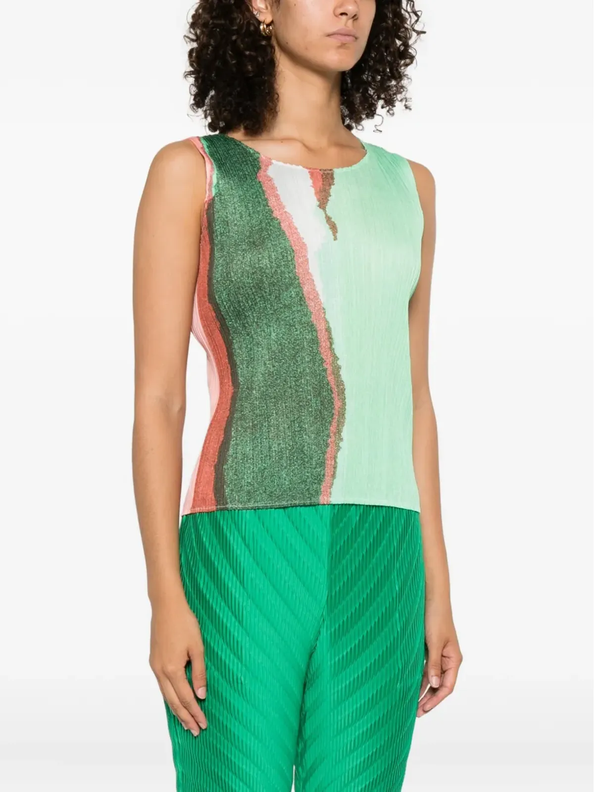 Pleats Please Issey Miyake abstract-print sleeveless top - Green - 画像3
