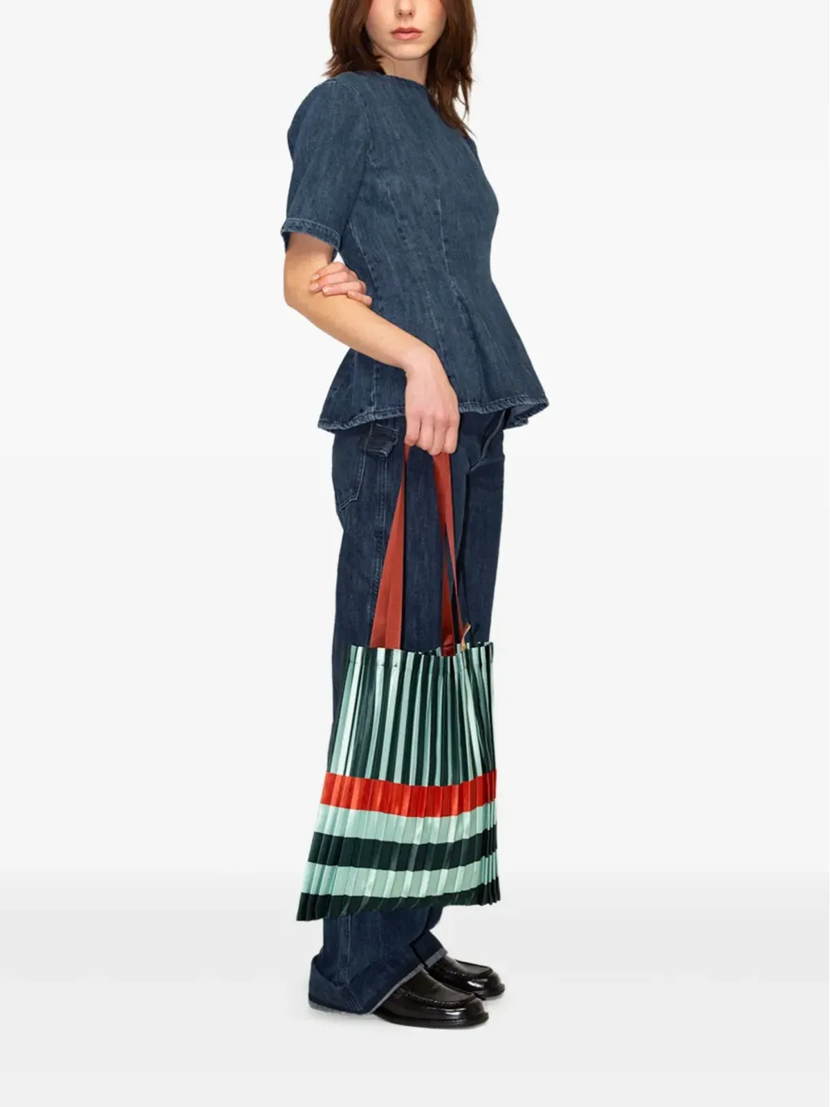 MULTITUDES BAGS スメラルダ プリーツ入りストライプ トートバッグ。 - 画像2