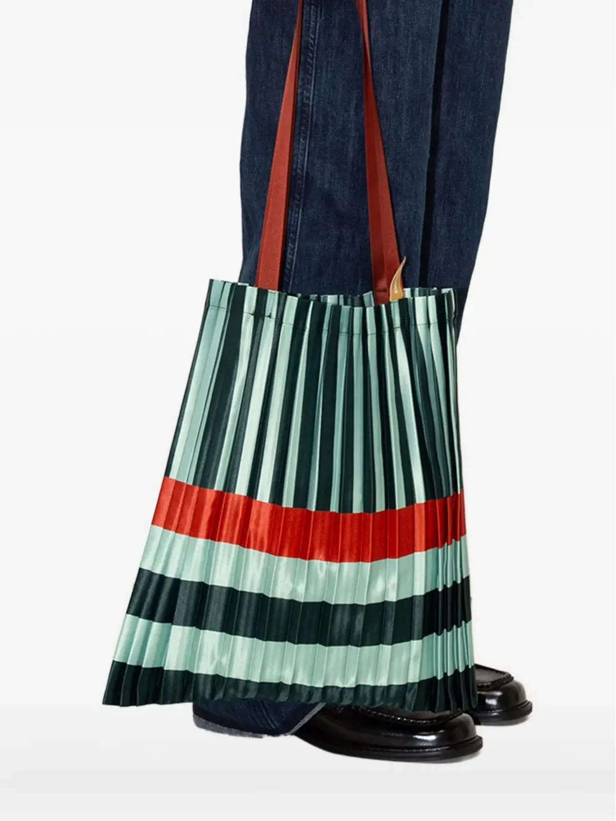 MULTITUDES BAGS スメラルダ プリーツ入りストライプ トートバッグ。 - 画像3