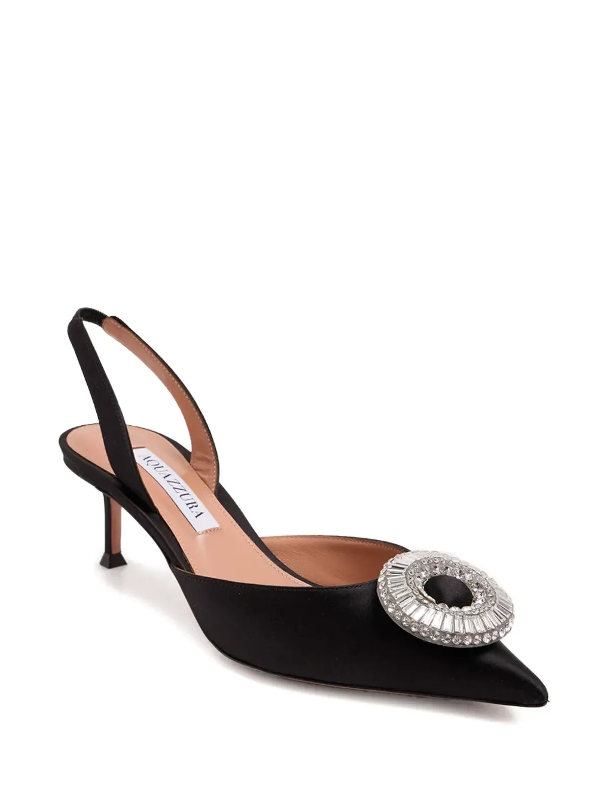 Aquazzura クリスタル装飾スリングパンプス（ブラック） - 画像2