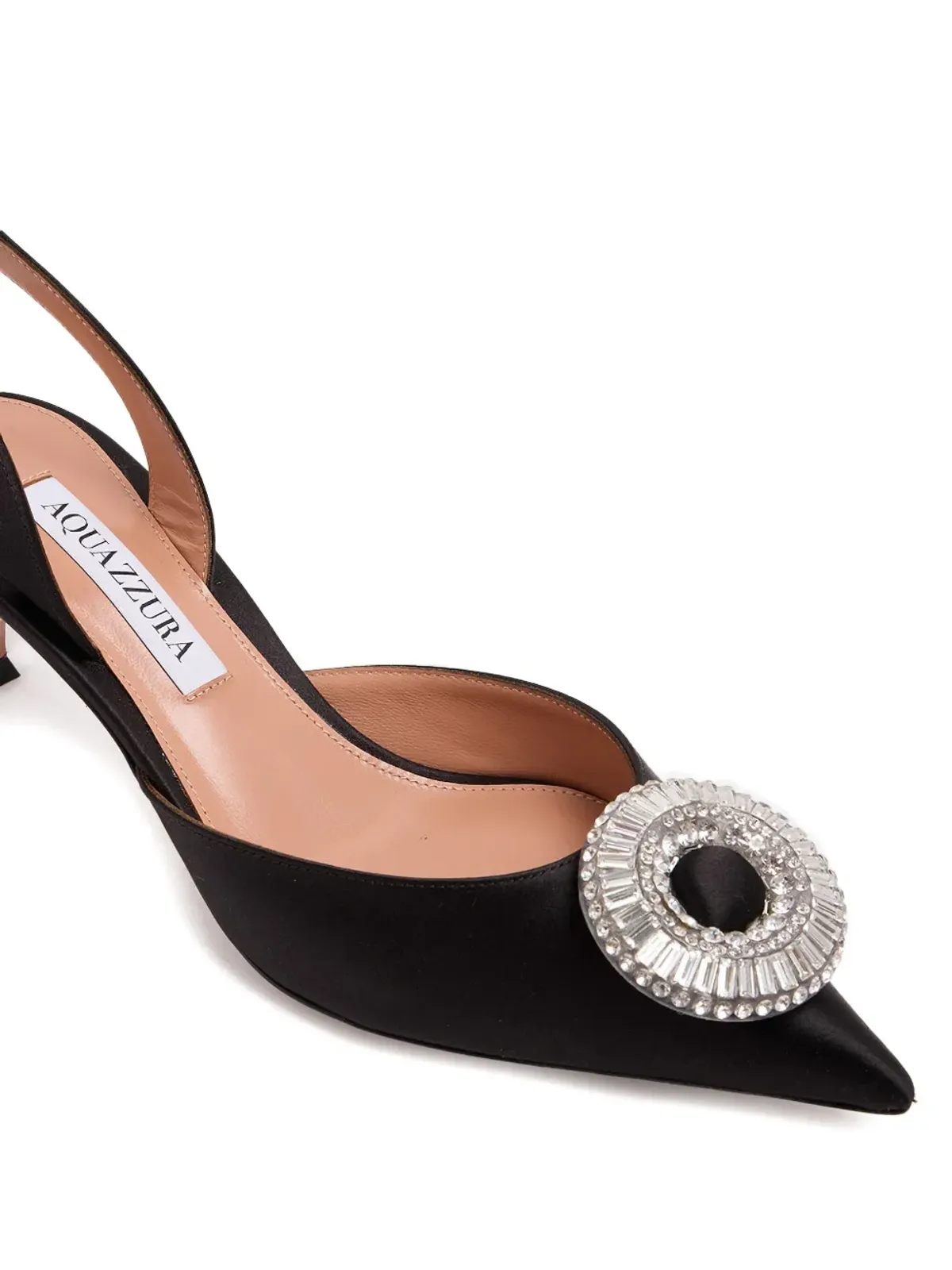 Aquazzura クリスタル装飾スリングパンプス（ブラック） - 画像3