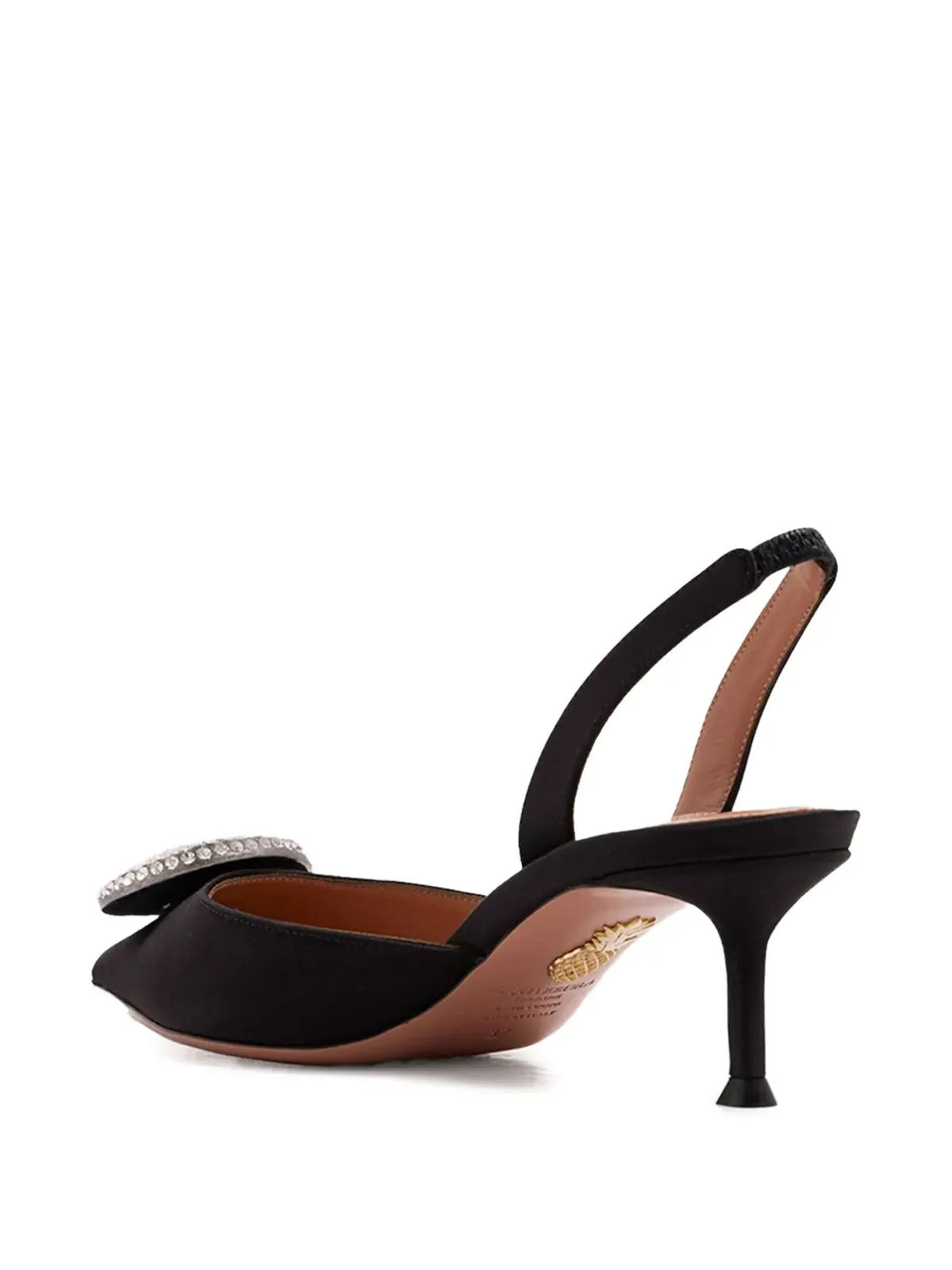 Aquazzura クリスタル装飾スリングパンプス（ブラック） - 画像4