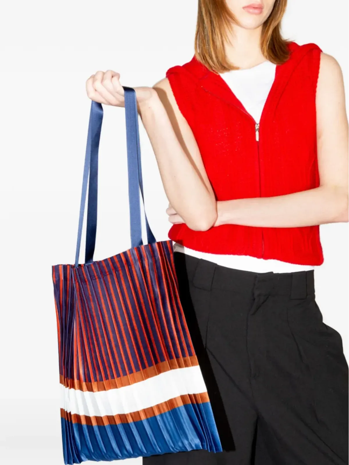 MULTITUDES BAGS Chiavariプリーツストライプ トートバッグ - 画像2