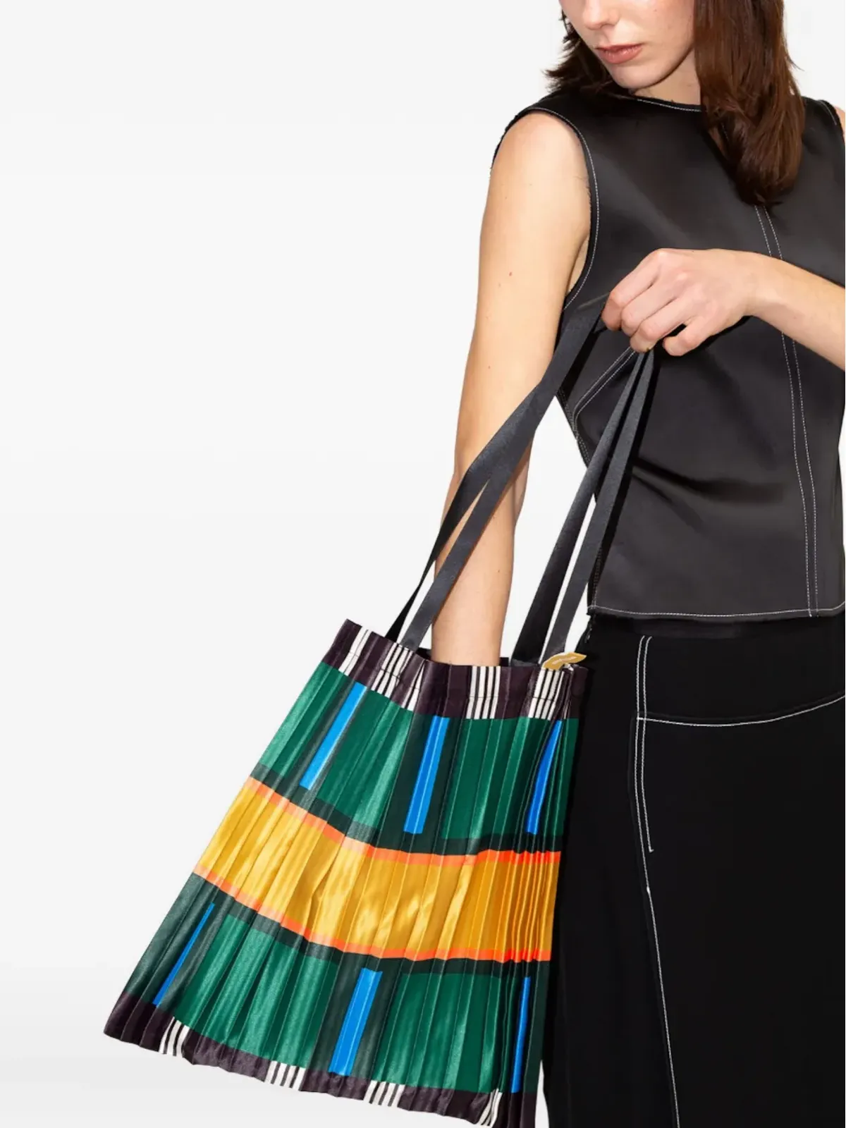 MULTITUDES BAGS ラベロ プリーツストライプ トートバッグ - 画像3
