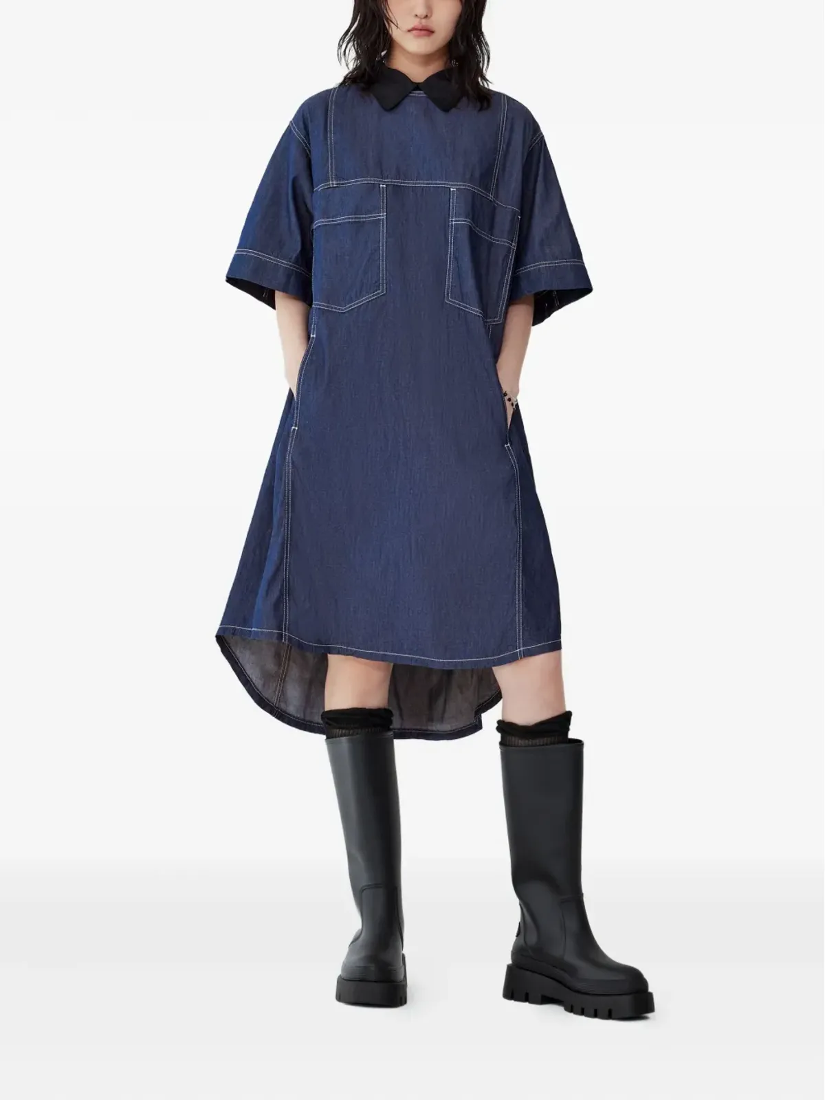 TOMBOY 取り外しカラー付きデニムミディドレス - 画像2