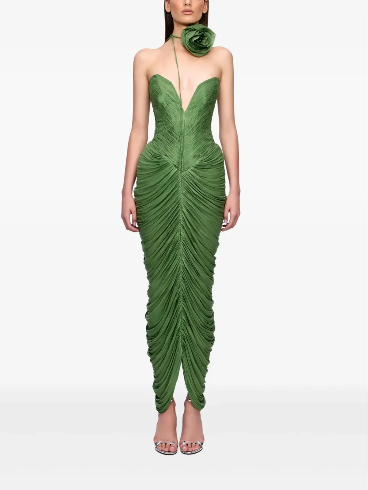 Ana Radu rose-embellished draped midi dress - Green - 画像2