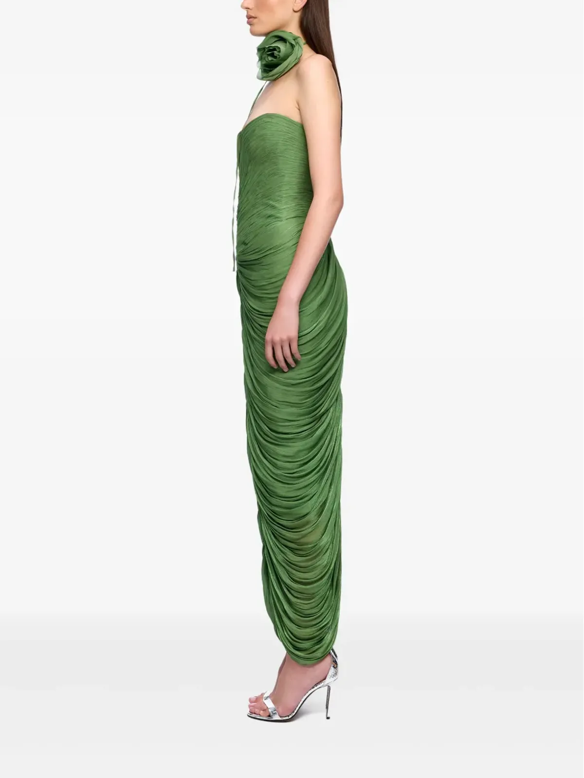 Ana Radu rose-embellished draped midi dress - Green - 画像3