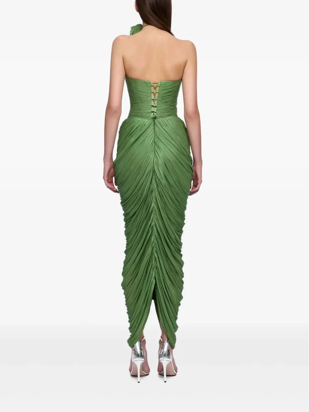 Ana Radu rose-embellished draped midi dress - Green - 画像4