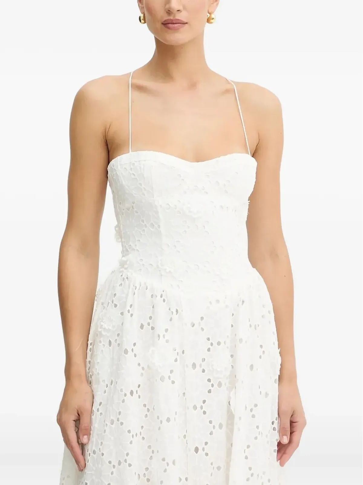 Bardot Estie eyelet lace-up dress - White - 画像1
