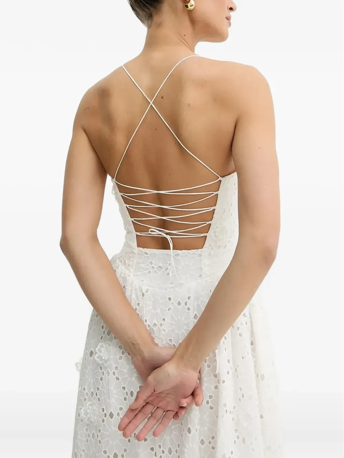 Bardot Estie eyelet lace-up dress - White - 画像4