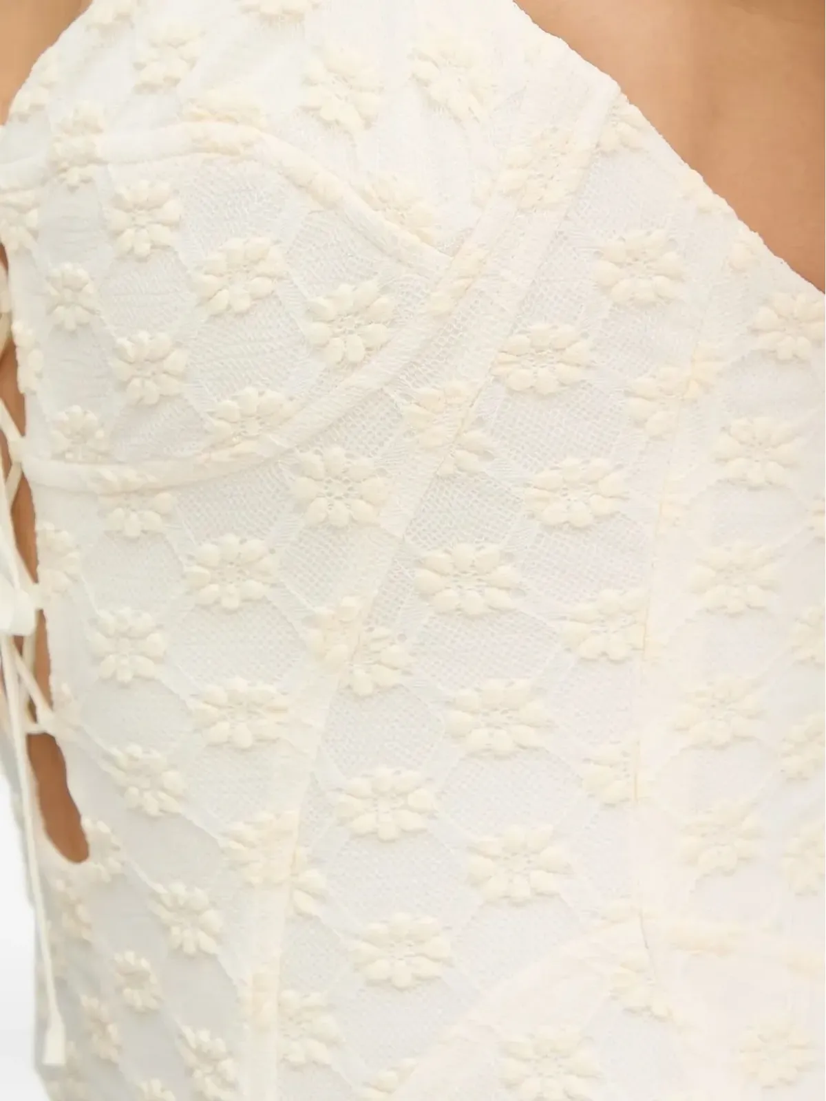Bardot lace-up floral midi dress - White - 画像3