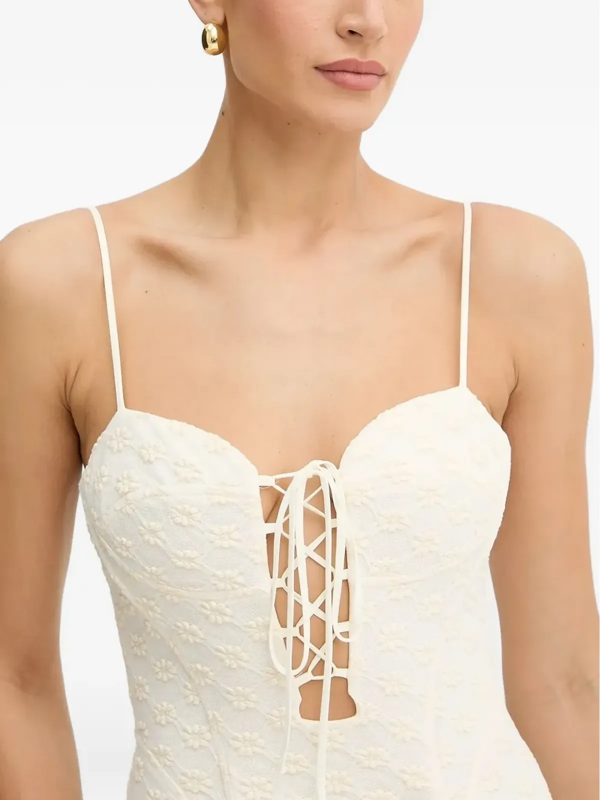 Bardot lace-up floral midi dress - White - 画像4