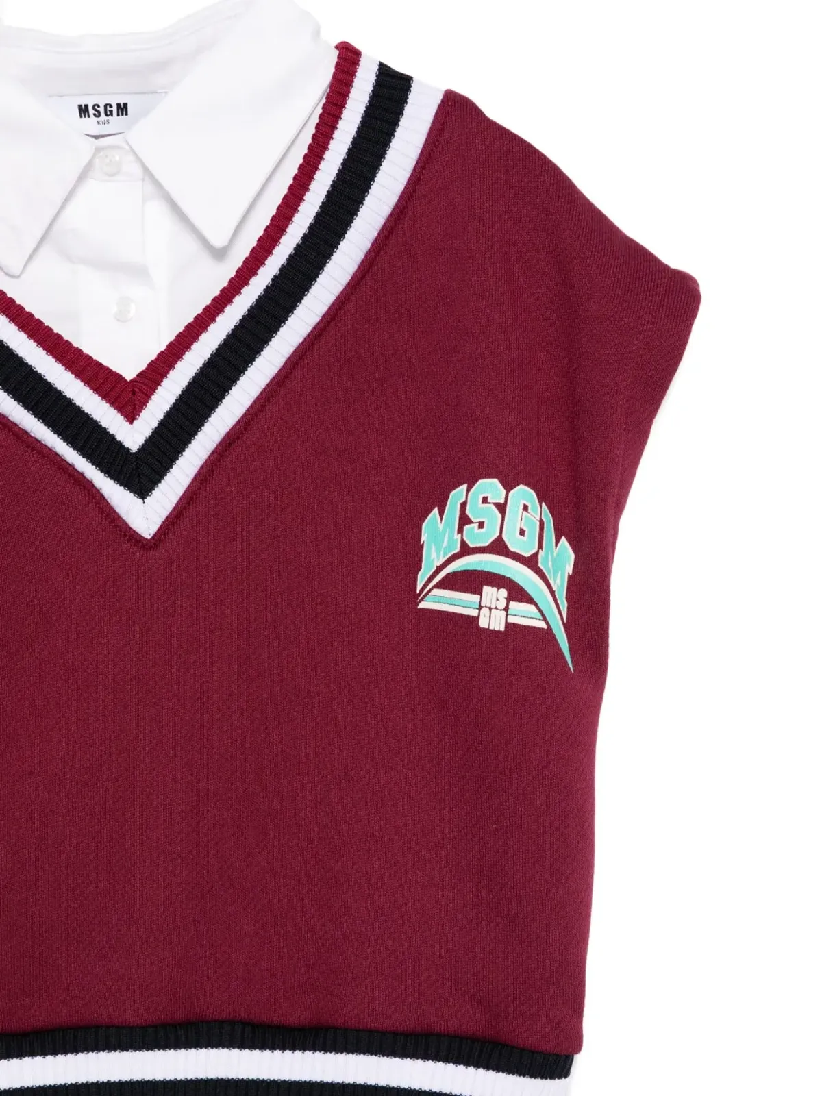 MSGM Kids Vネック ロゴプリント トップ - レッド - 画像3
