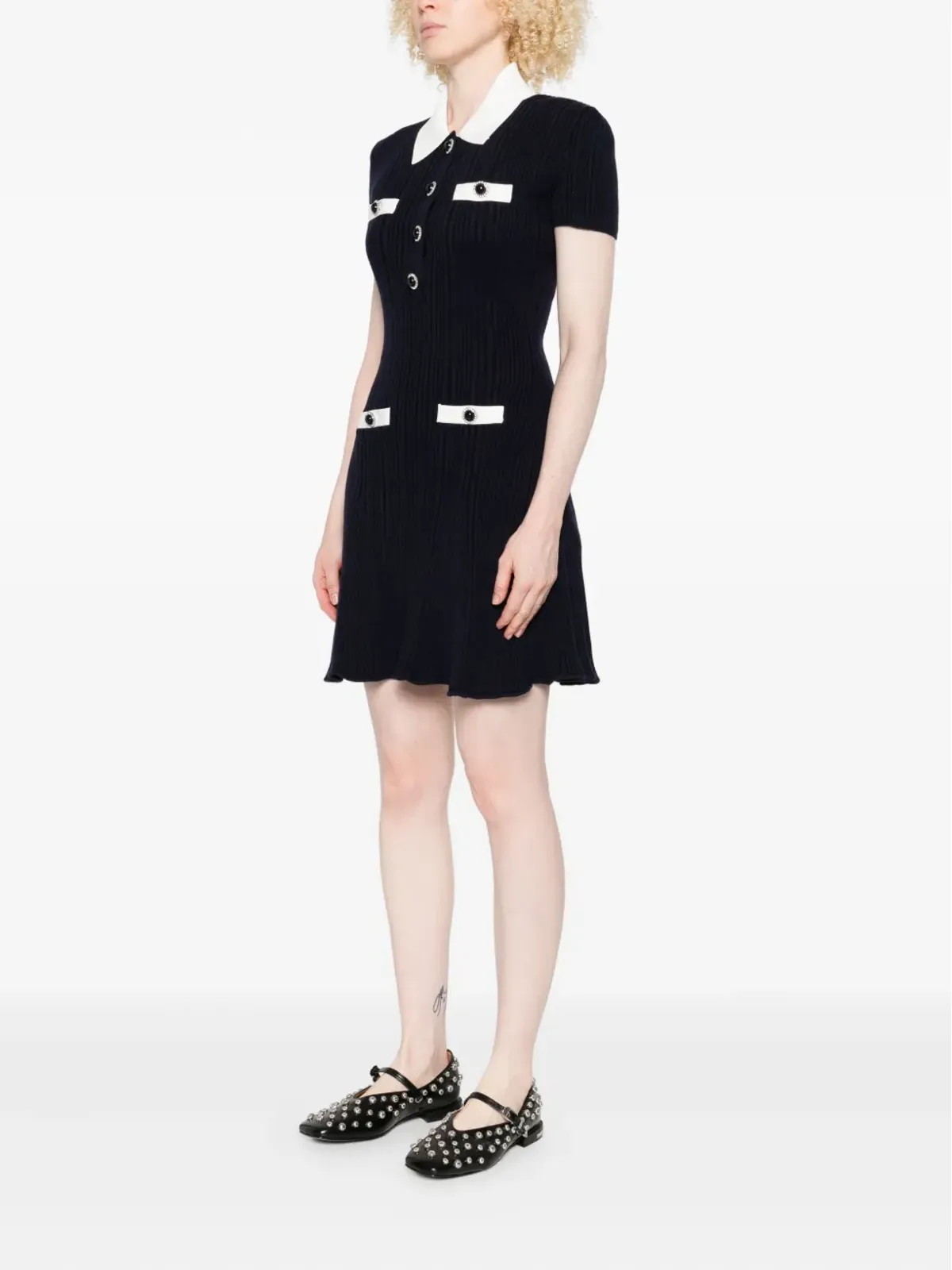 Self-Portrait 衿付きボタンディテールのミニドレス - 画像3