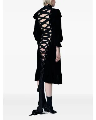 Balenciaga フリル付きレースアップミディドレス ブラック - サムネイル4