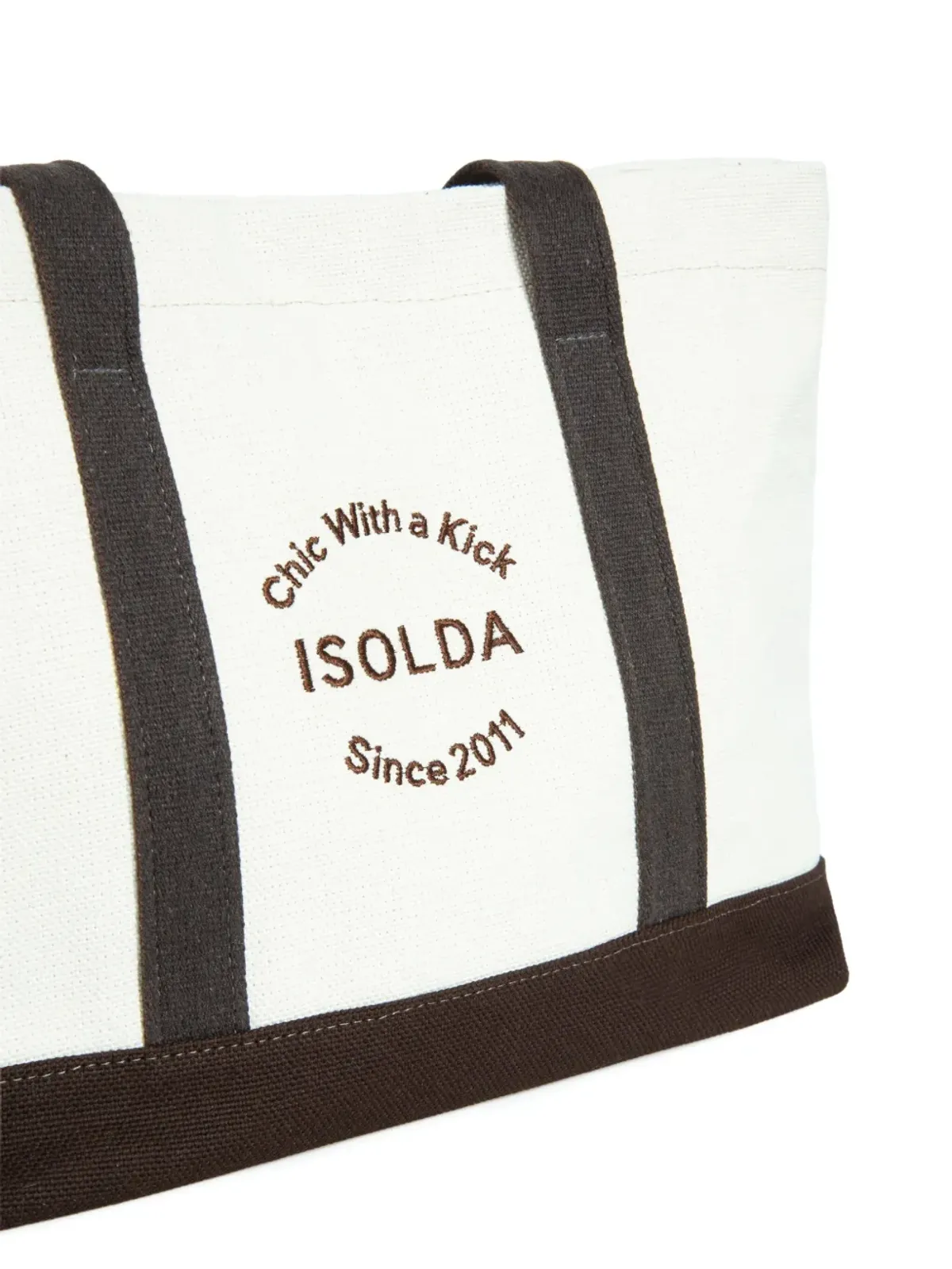 Isolda マロン刺繍コットントートバッグ - ホワイト - 画像3