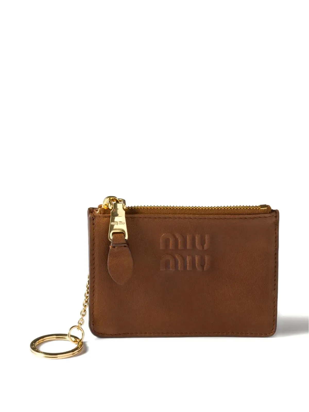 Miu Miu ロゴエンボスレザー カードホルダー ブラウン - 画像3