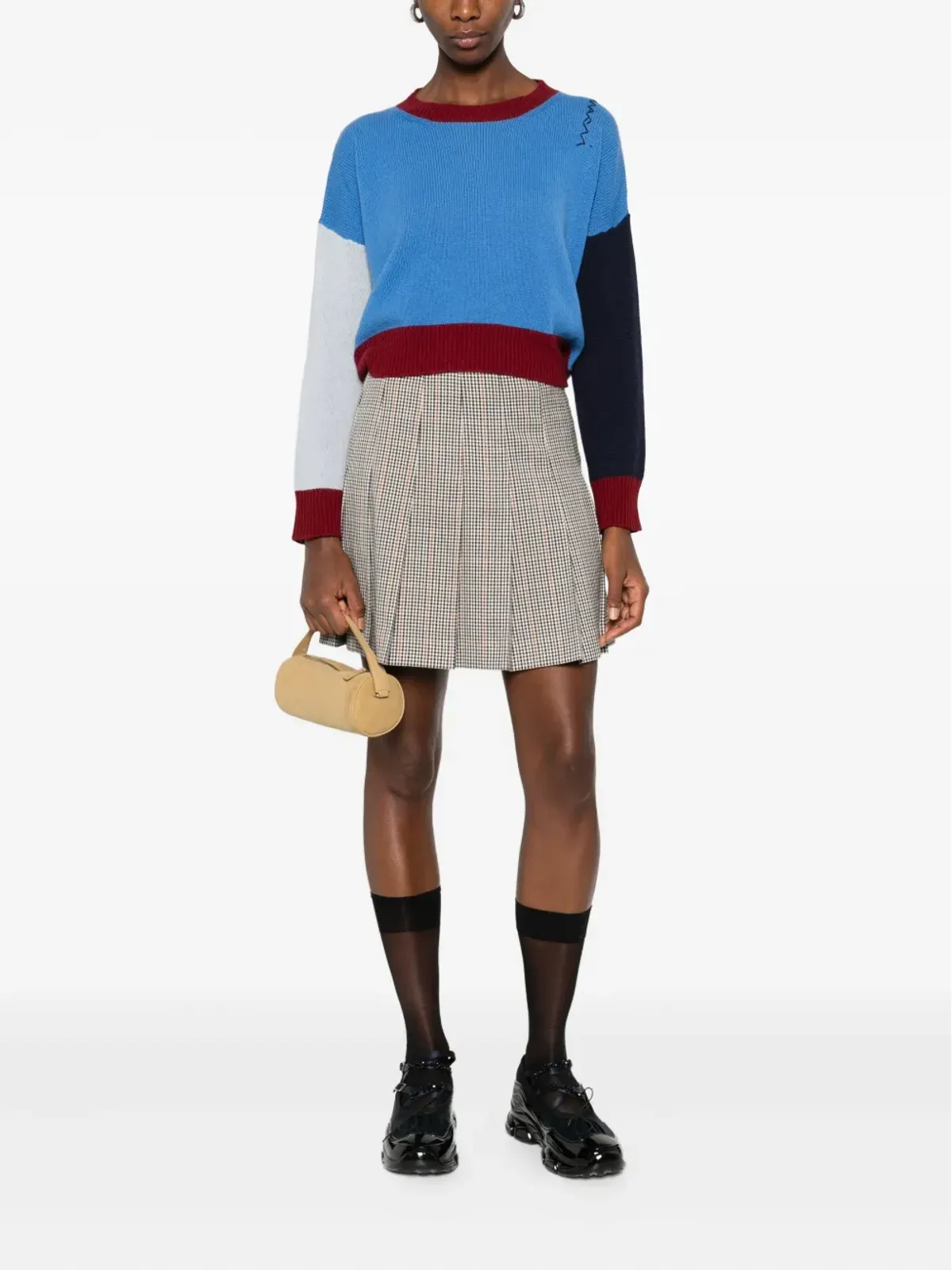 MSGM プリーツチェック柄ミニスカート - 画像2