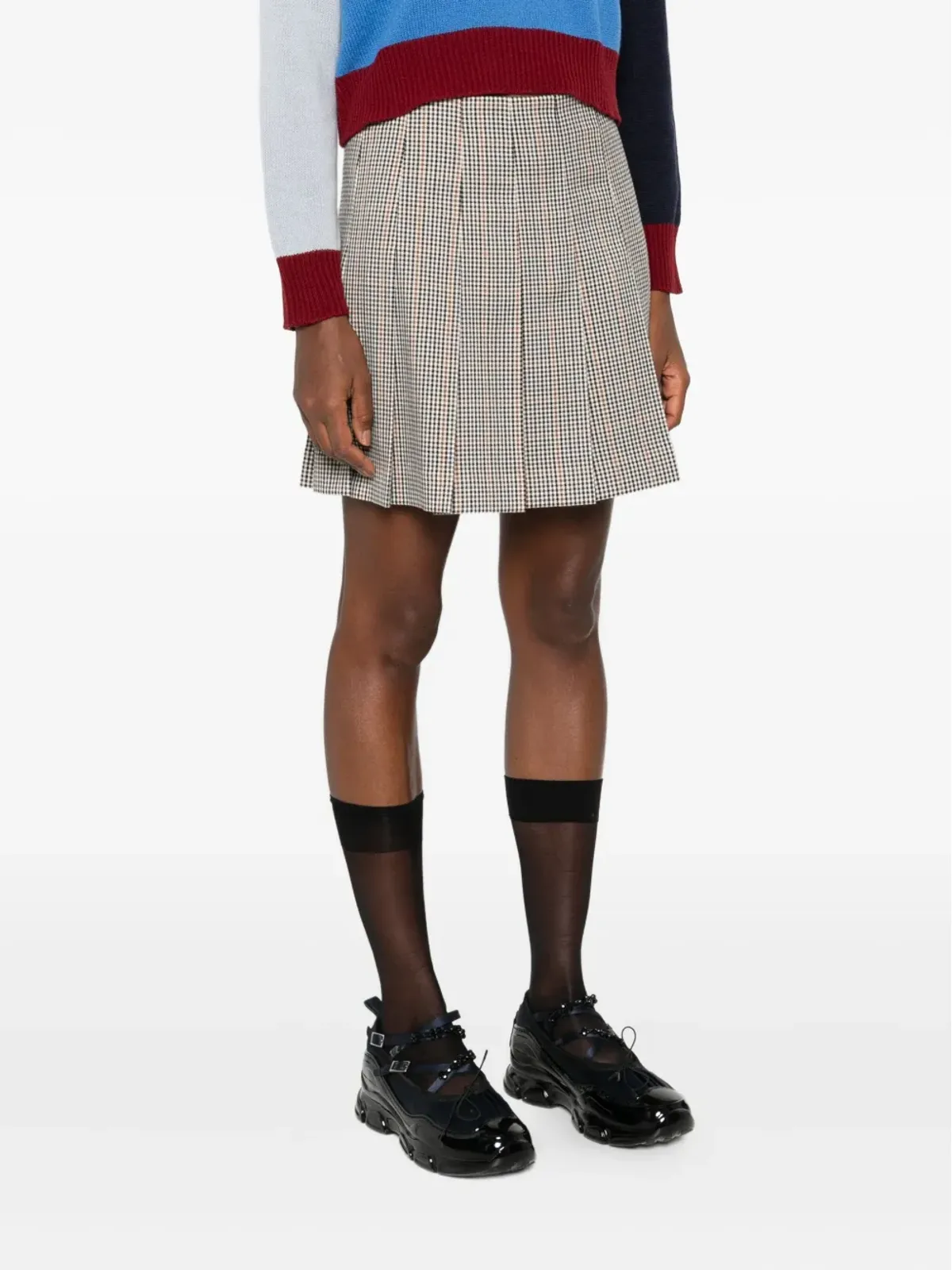 MSGM プリーツチェック柄ミニスカート - 画像3