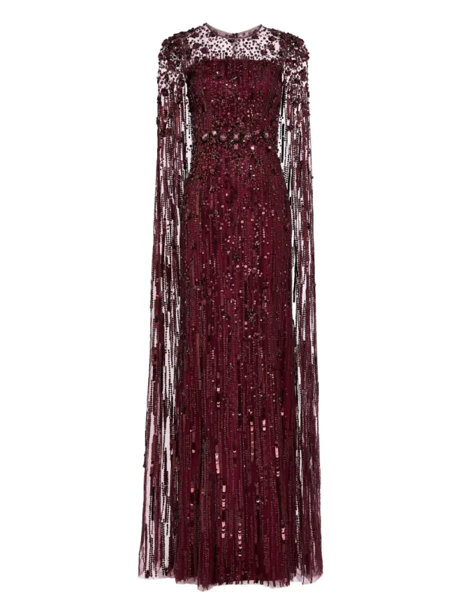 Jenny Packham Jenny Packham Ruby sequin-embellished cape maxi dressの商品画像