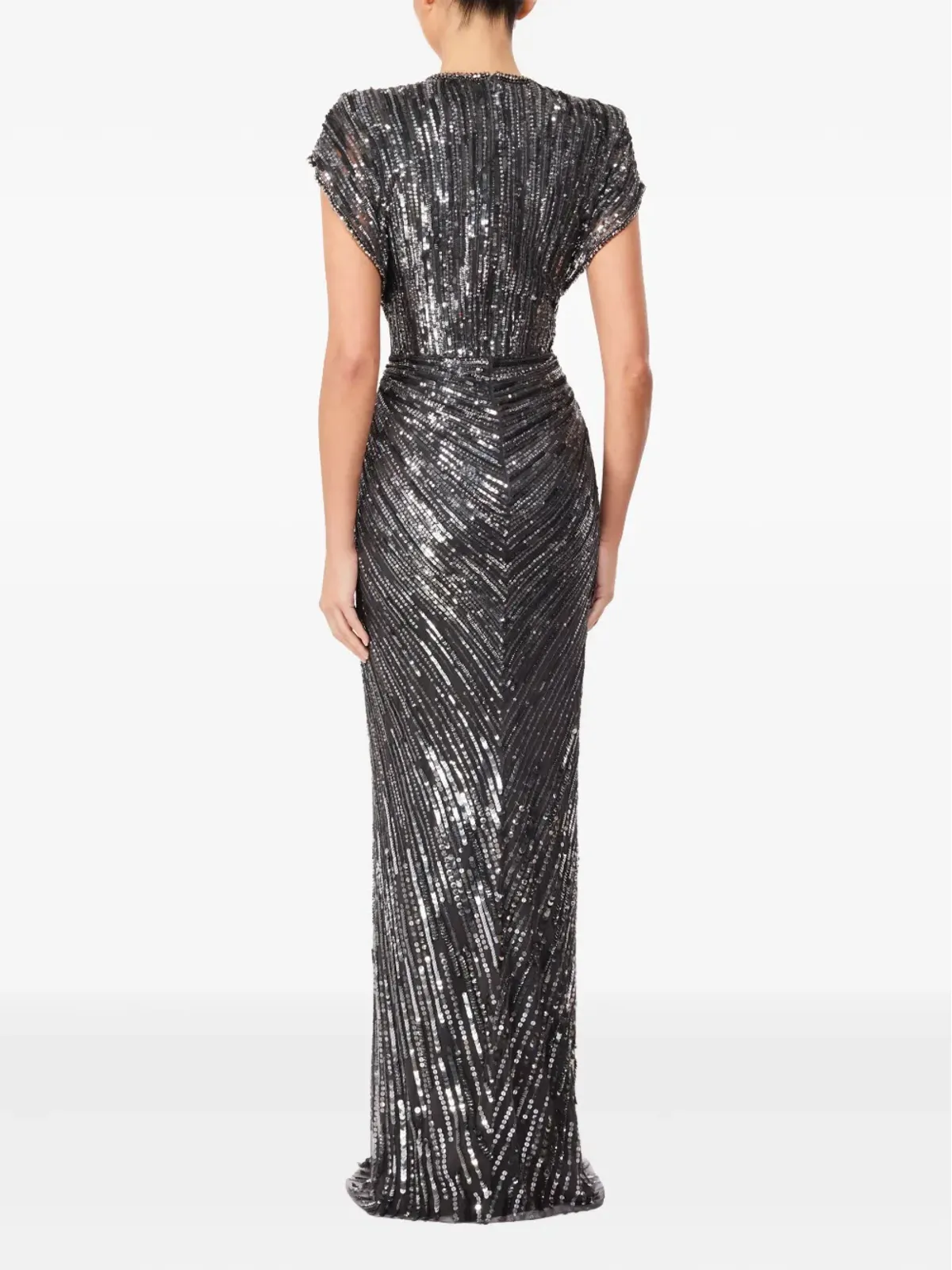 Jenny Packham Zola シークイン装飾Vネック マキシドレス グレー - 画像3