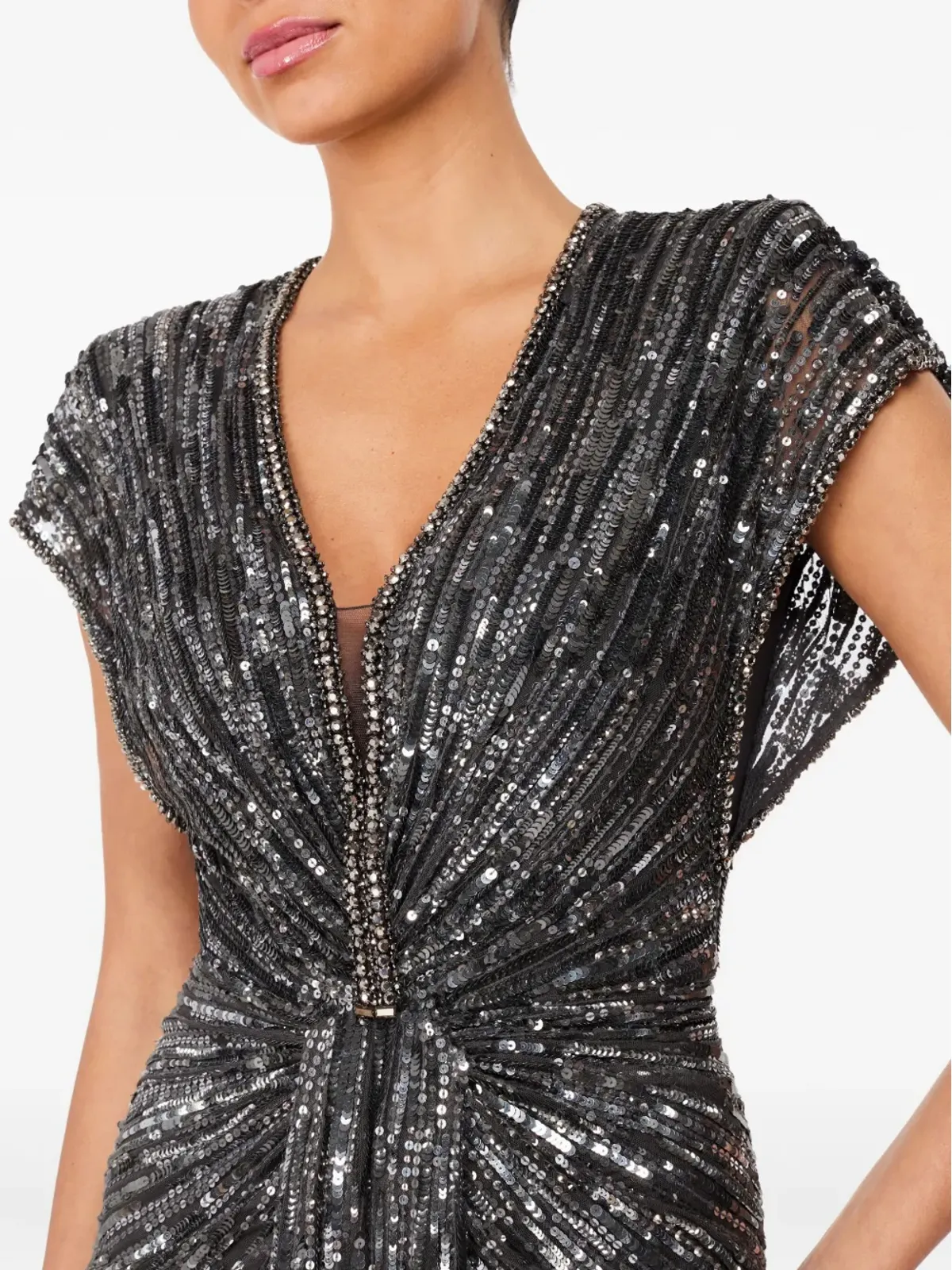 Jenny Packham Zola シークイン装飾Vネック マキシドレス グレー - 画像4