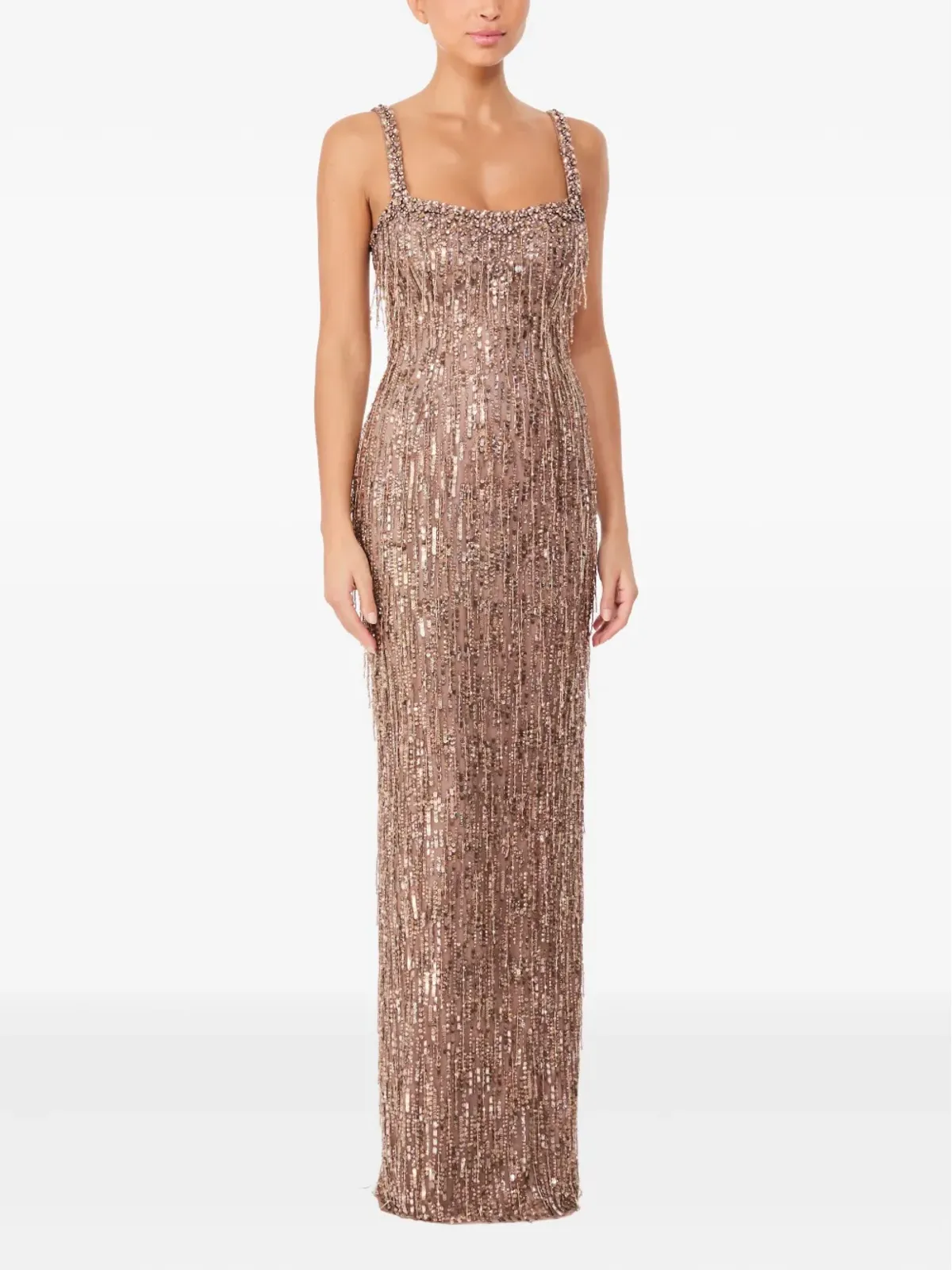 Jenny Packham ピンクのスパンコール装飾フリンジディテール マキシドレス - 画像2