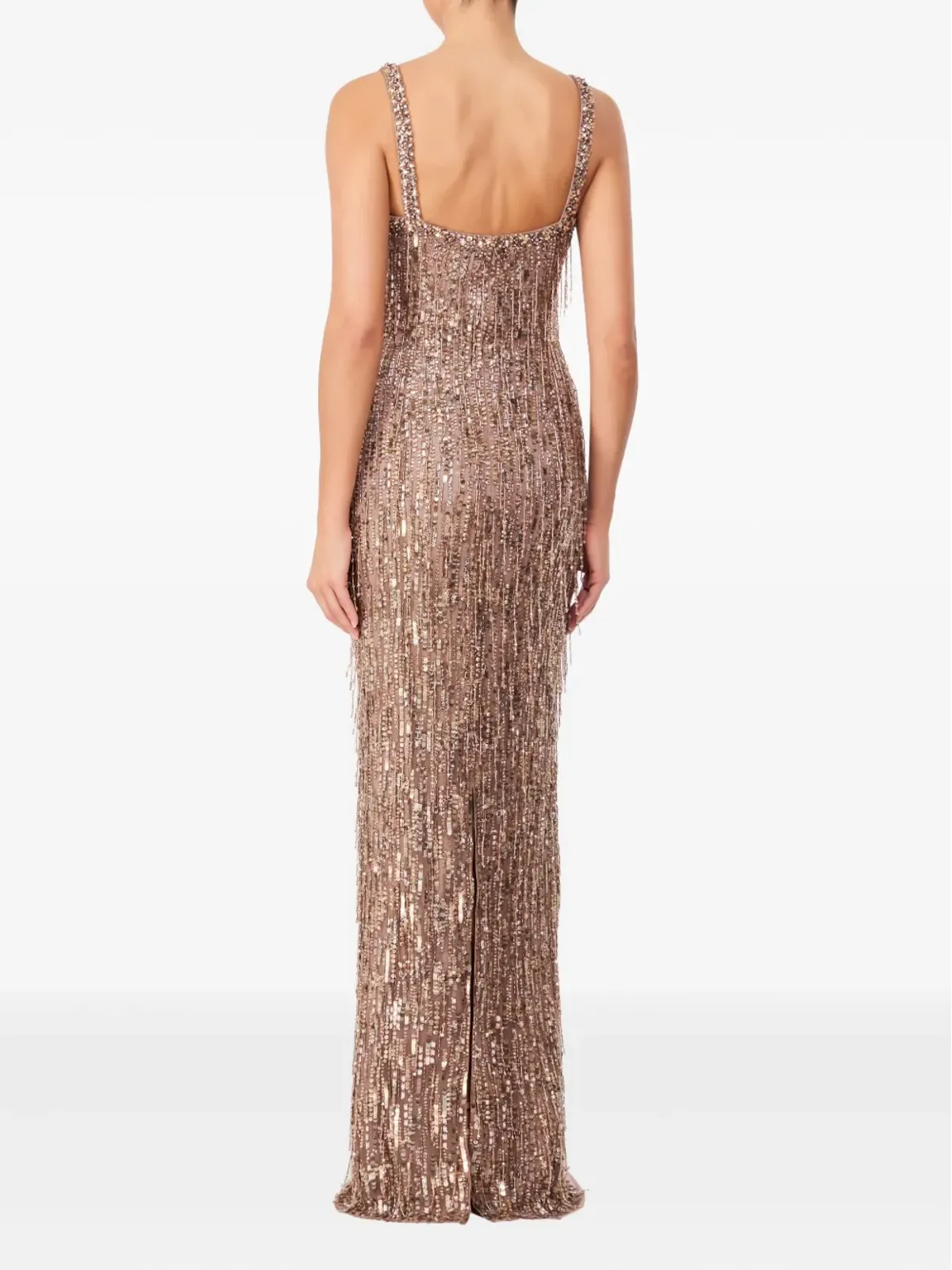 Jenny Packham ピンクのスパンコール装飾フリンジディテール マキシドレス - 画像3