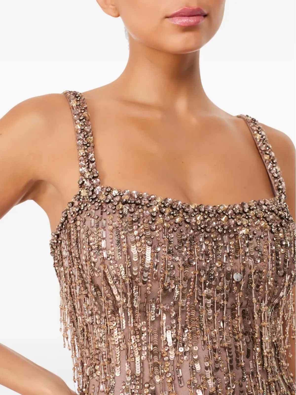Jenny Packham ピンクのスパンコール装飾フリンジディテール マキシドレス - 画像4
