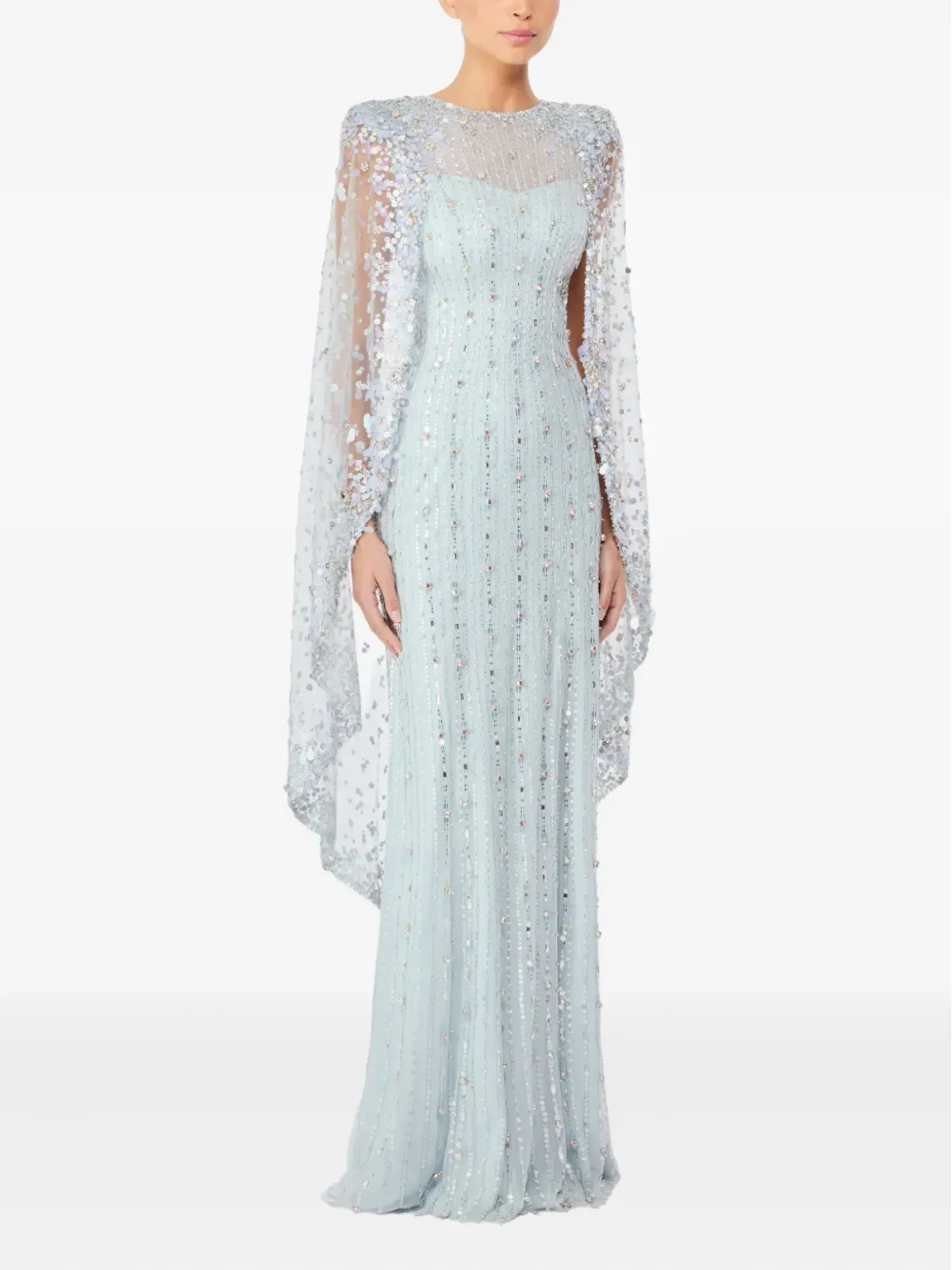 Jenny Packham ブレイズ スパンコール付き ケープ付き マキシドレス - 画像2