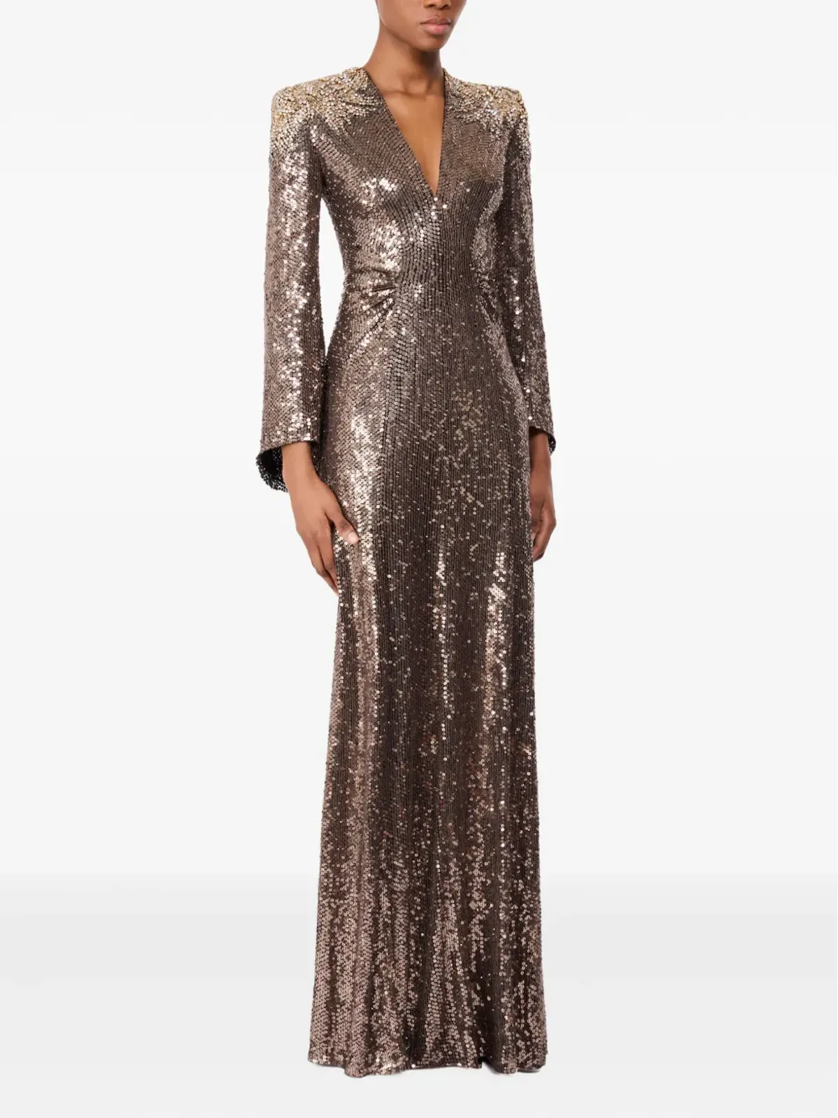 Jenny Packham スパンコール装飾ベルスリーブ マキシドレス ブラウン - 画像2