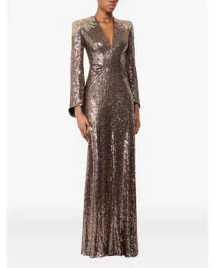 Jenny Packham スパンコール装飾ベルスリーブ マキシドレス ブラウン - サムネイル2